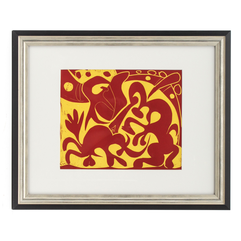 Pablo Picasso 1962 Linoleum Cut "Picador Goading Bull with Matadore"