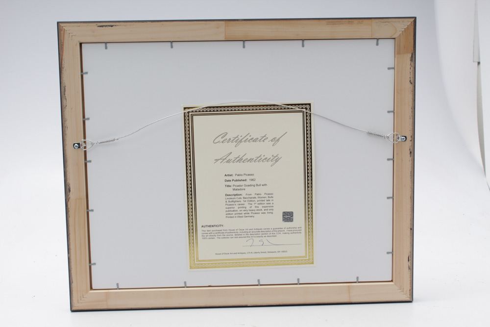 Pablo Picasso 1962 Linoleum Cut "Picador Goading Bull with Matadore"