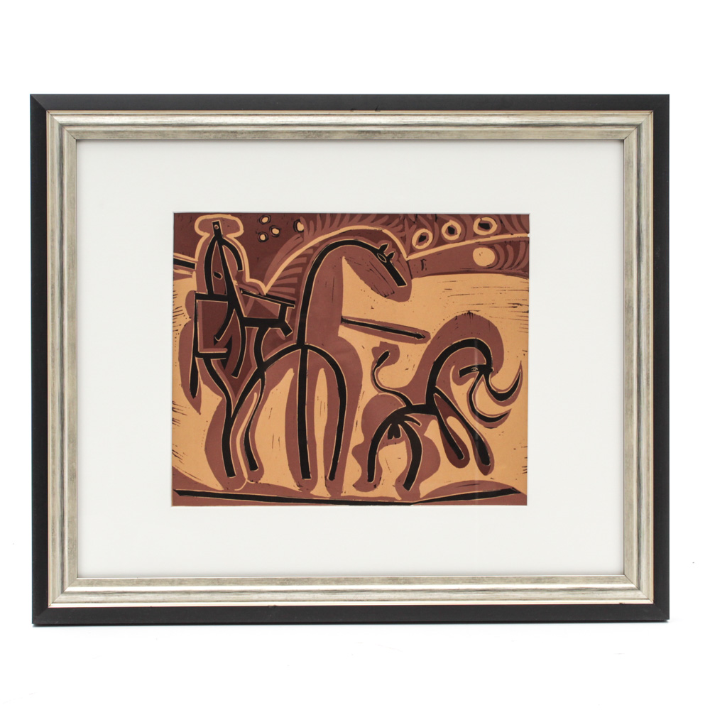 Pablo Picasso 1962 Linoleum Cut "Picador and Bull"