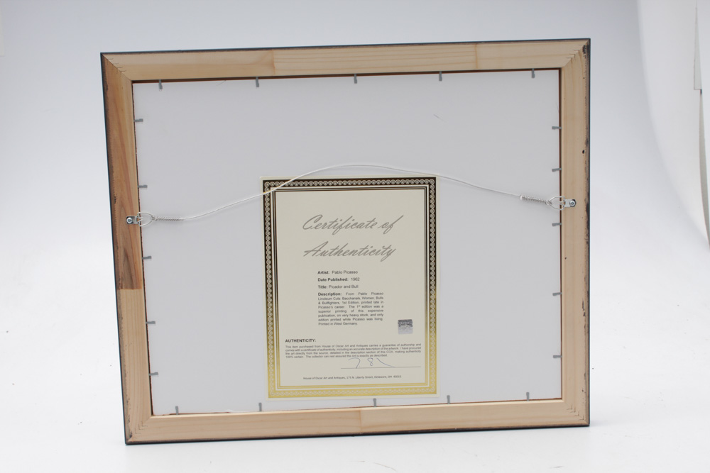 Pablo Picasso 1962 Linoleum Cut "Picador and Bull"