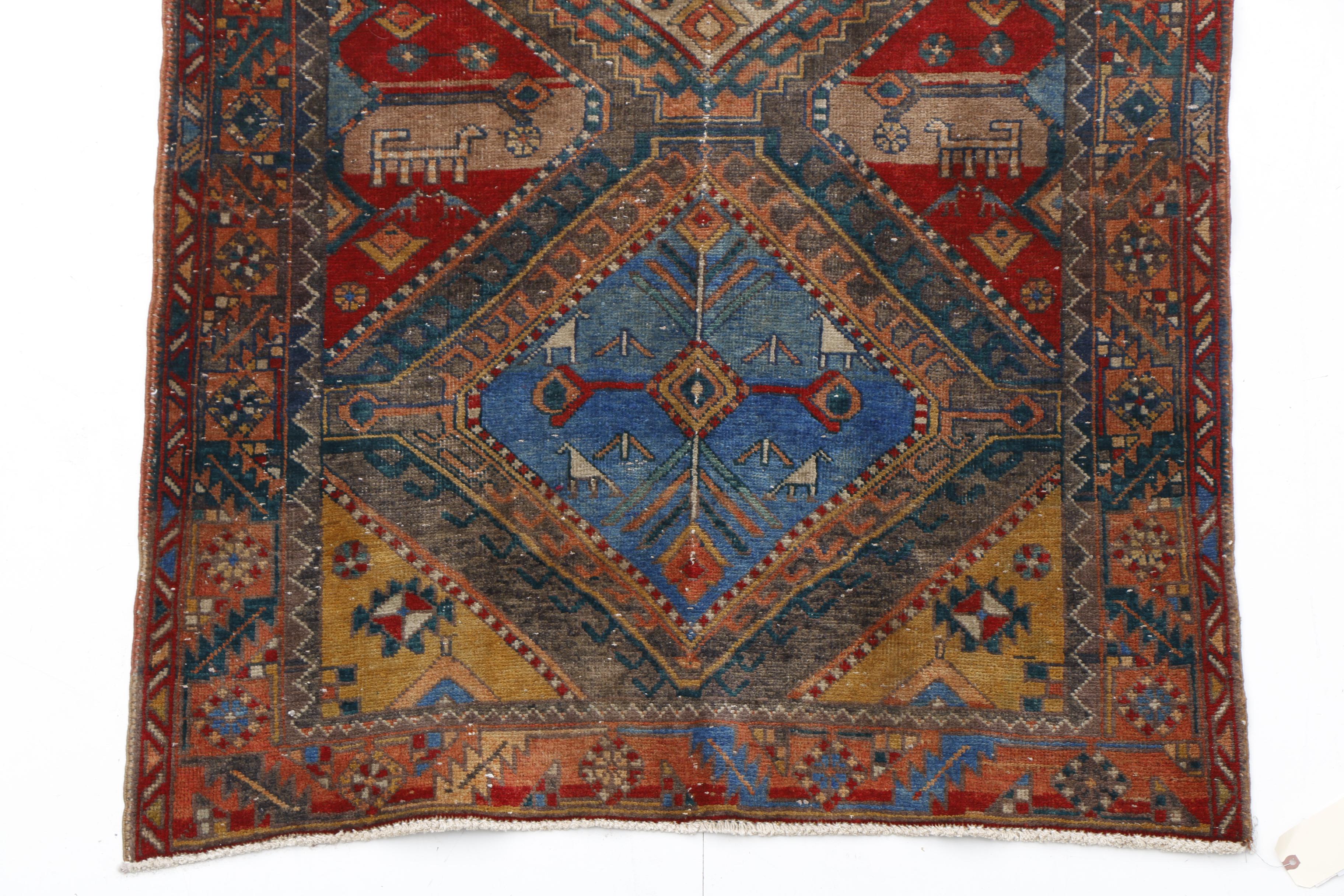 Hand-Knotted Persian Karaja Heriz Wool Carpet Runner