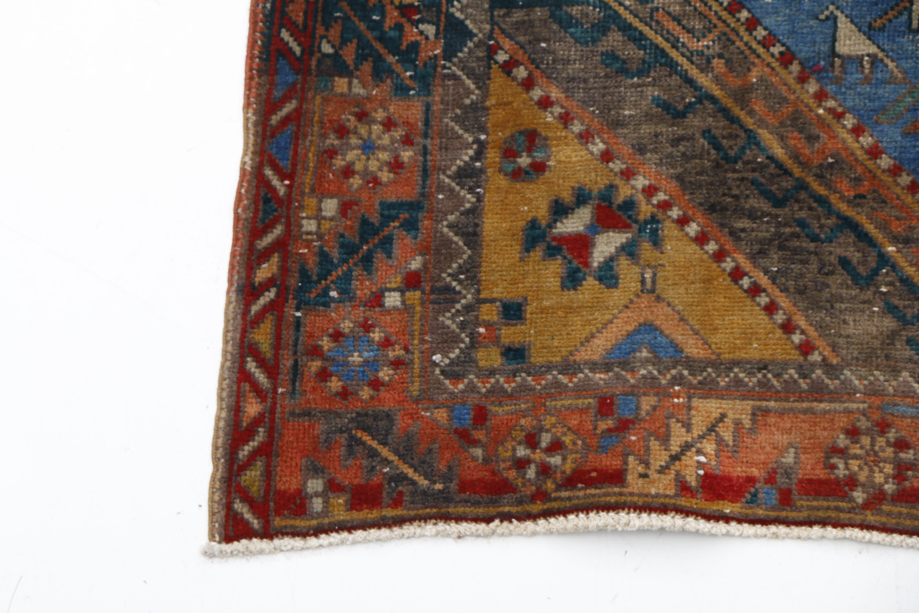 Hand-Knotted Persian Karaja Heriz Wool Carpet Runner