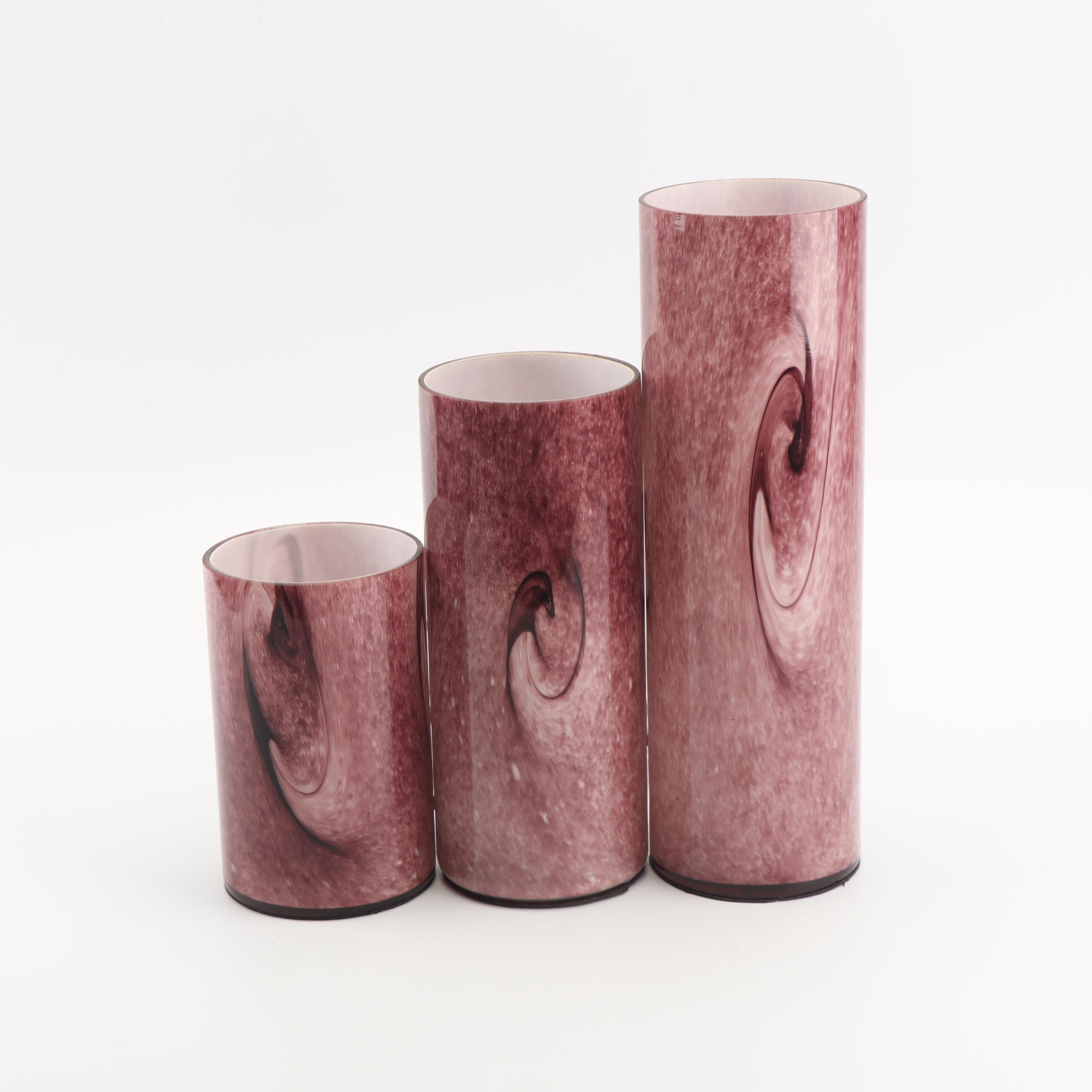 Cylindrical Mauve Tint Glass Lamp Set