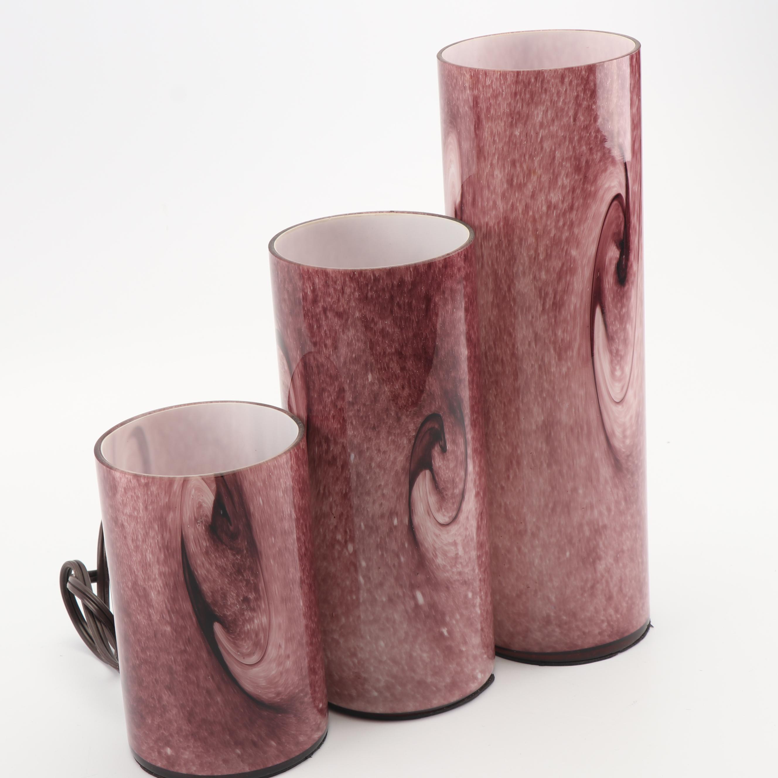 Cylindrical Mauve Tint Glass Lamp Set