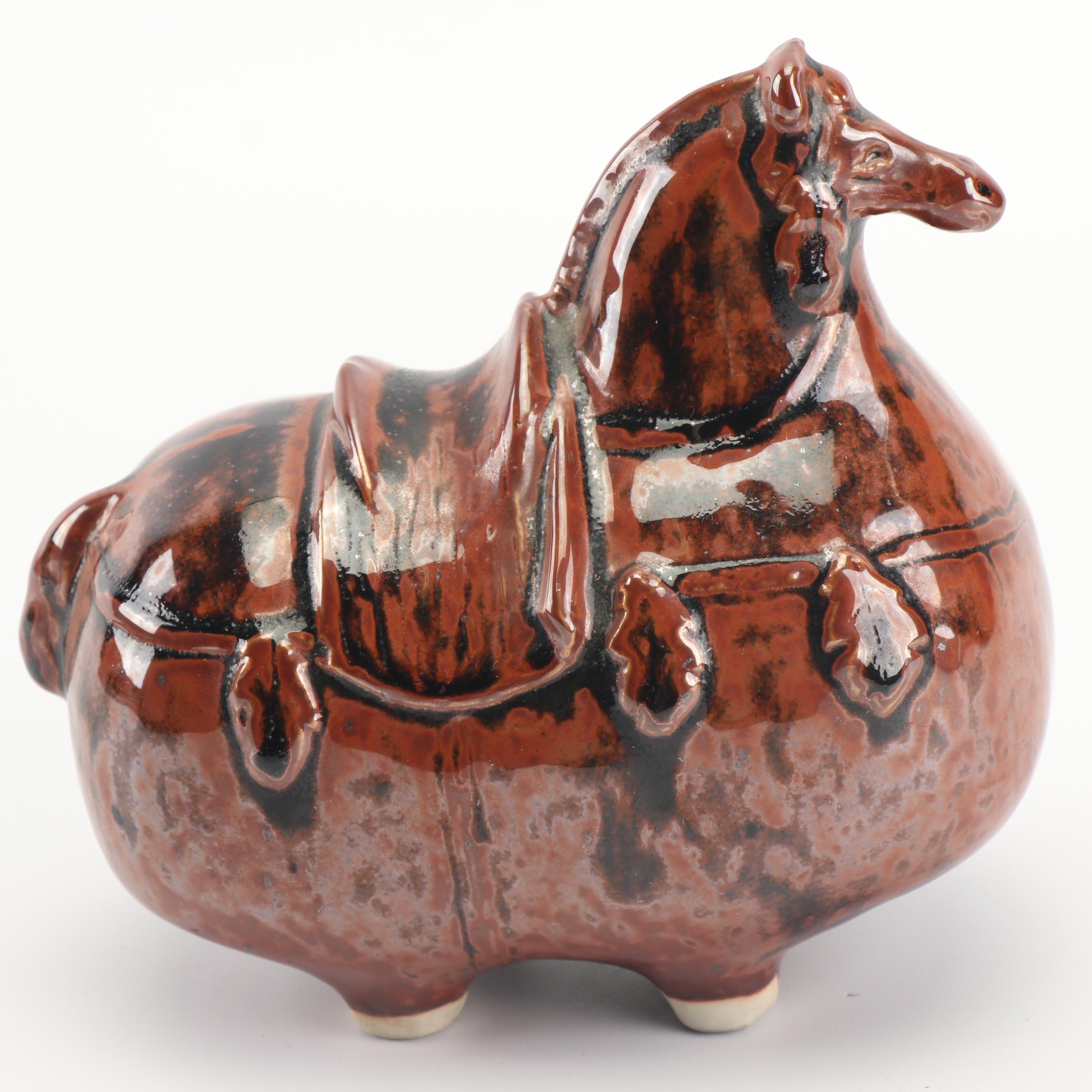 Signed Handbuilt Porcelain Horse Figurine