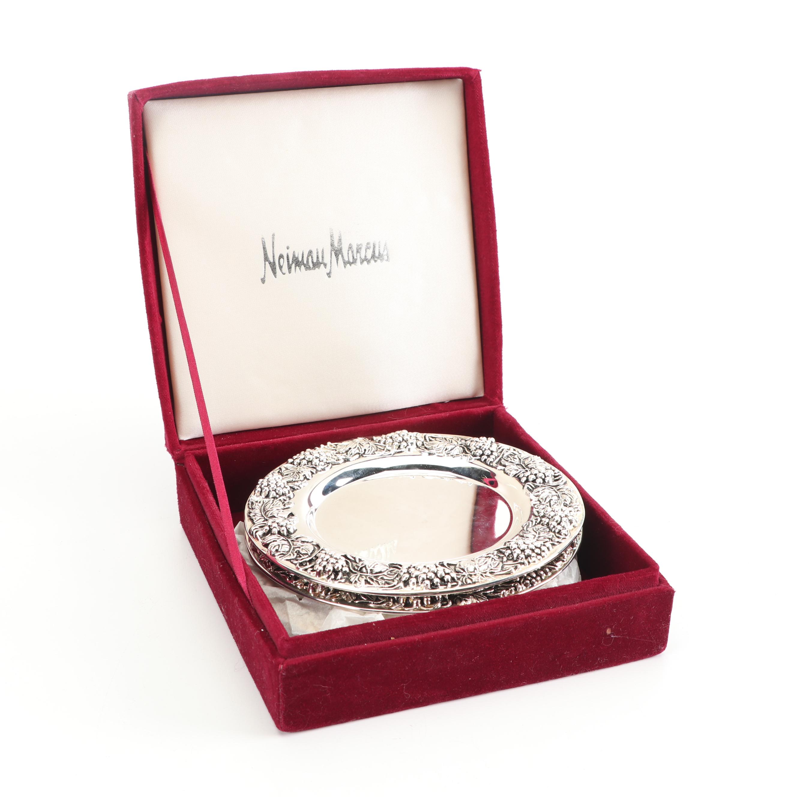 Godinger Silver Art Co. Silver Plate Coaster Set with Neiman Marcus Case