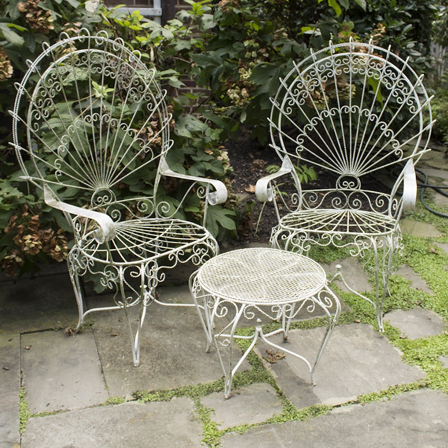 Victorian Style "Peacock" Outdoor Chairs and Side Table