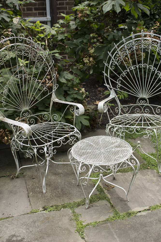 Victorian Style "Peacock" Outdoor Chairs and Side Table