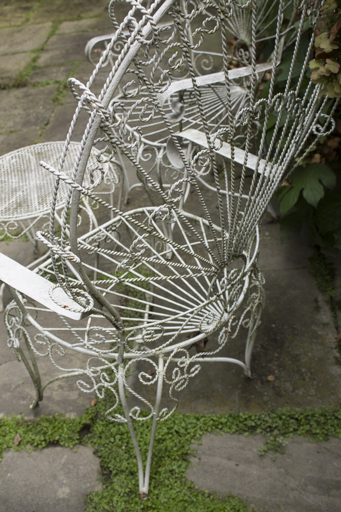 Victorian Style "Peacock" Outdoor Chairs and Side Table