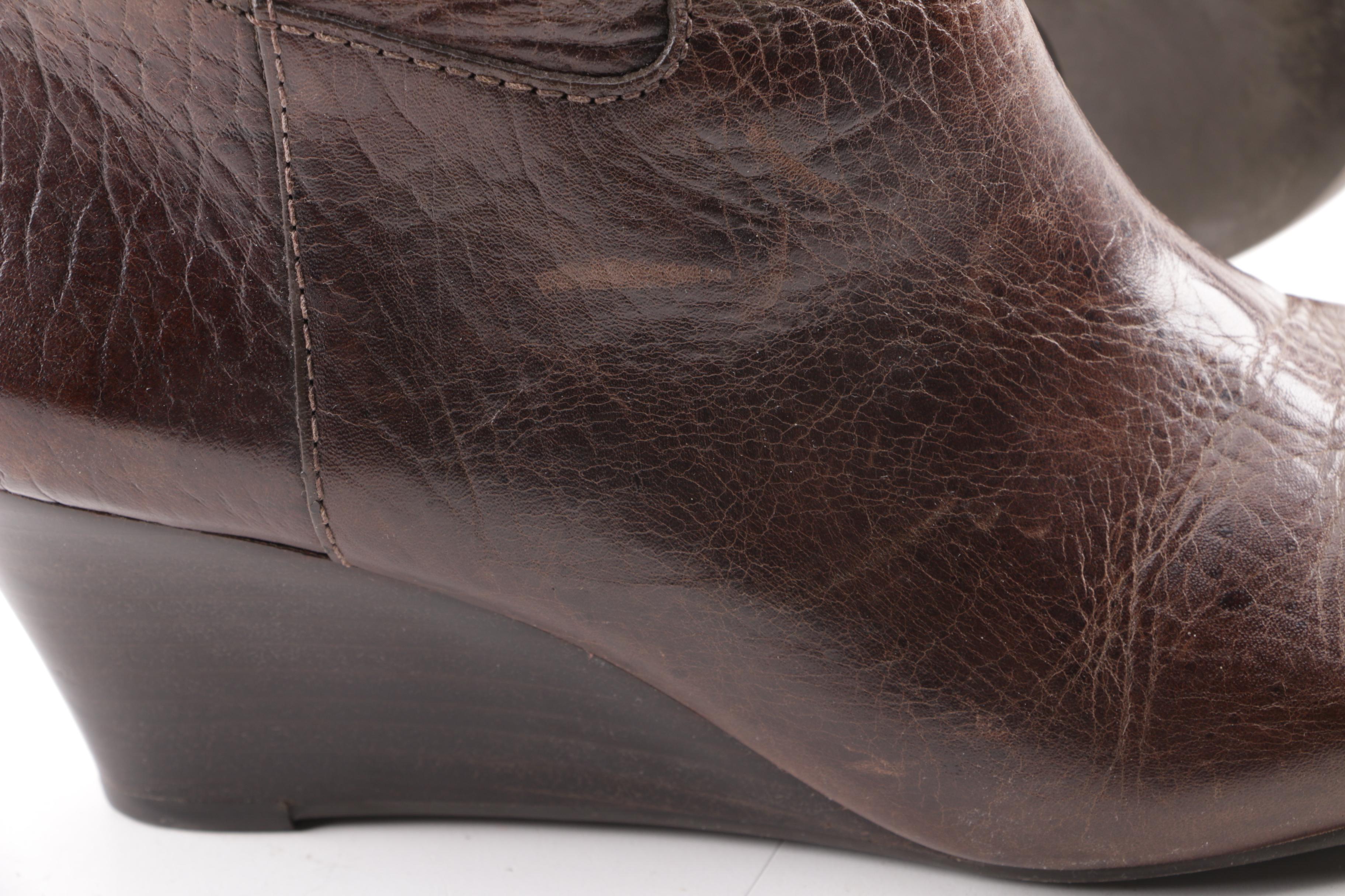 Tory Burch Brown Leather Knee-High Wedge Boots