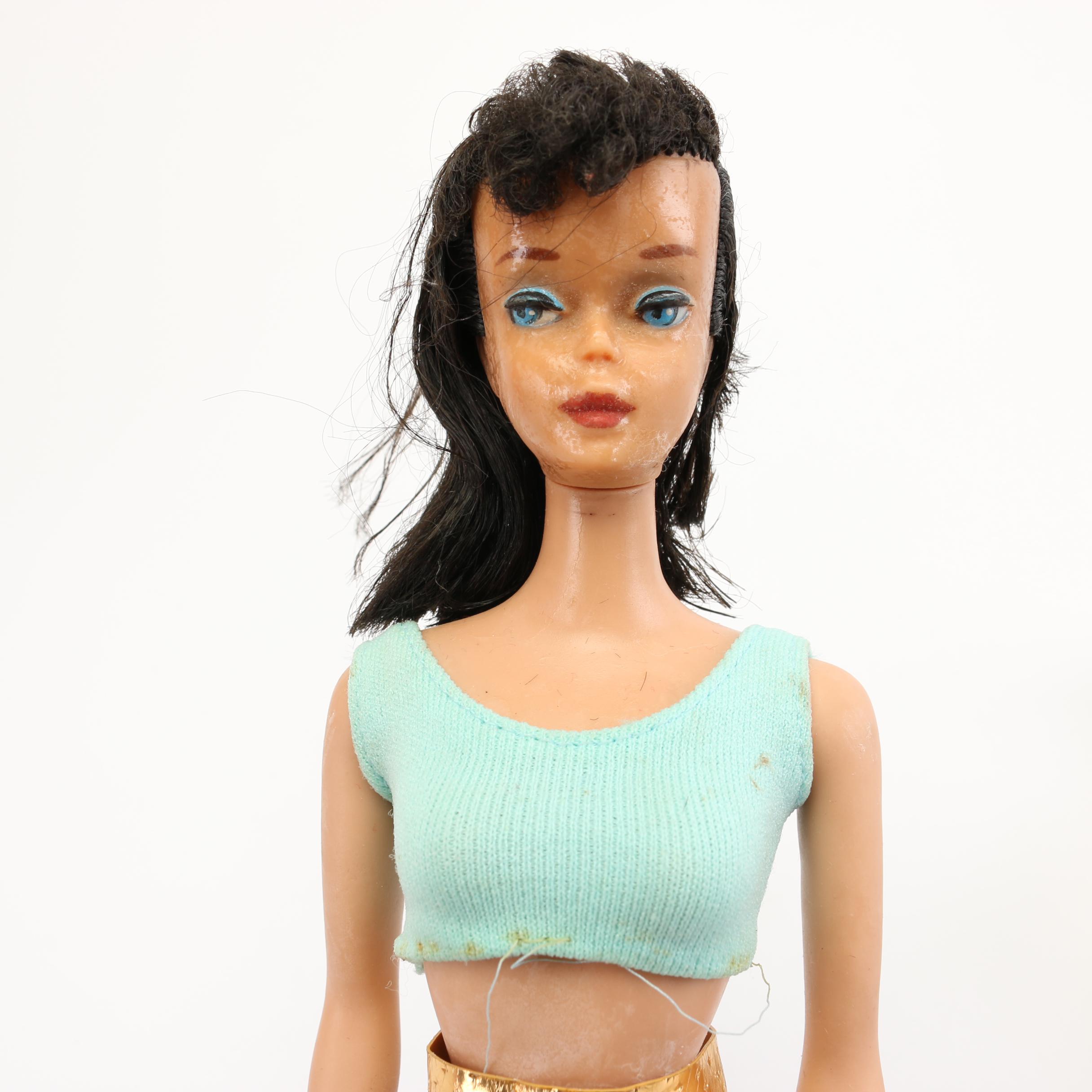 1960s Mattel "Ponytail" Barbie, Midge, and Ken Dolls with Case and Outfits