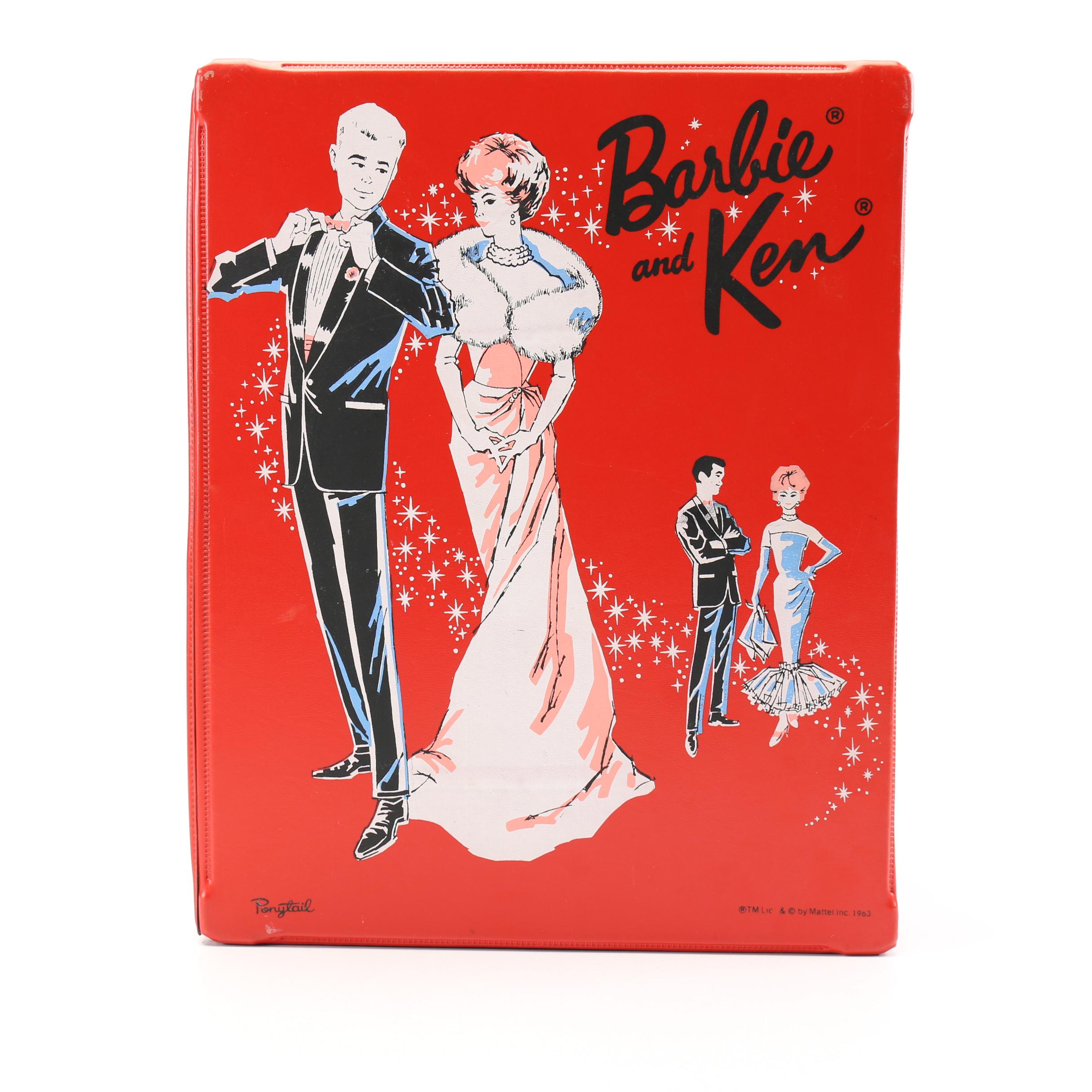 1960s Mattel "Ponytail" Barbie, Midge, and Ken Dolls with Case and Outfits