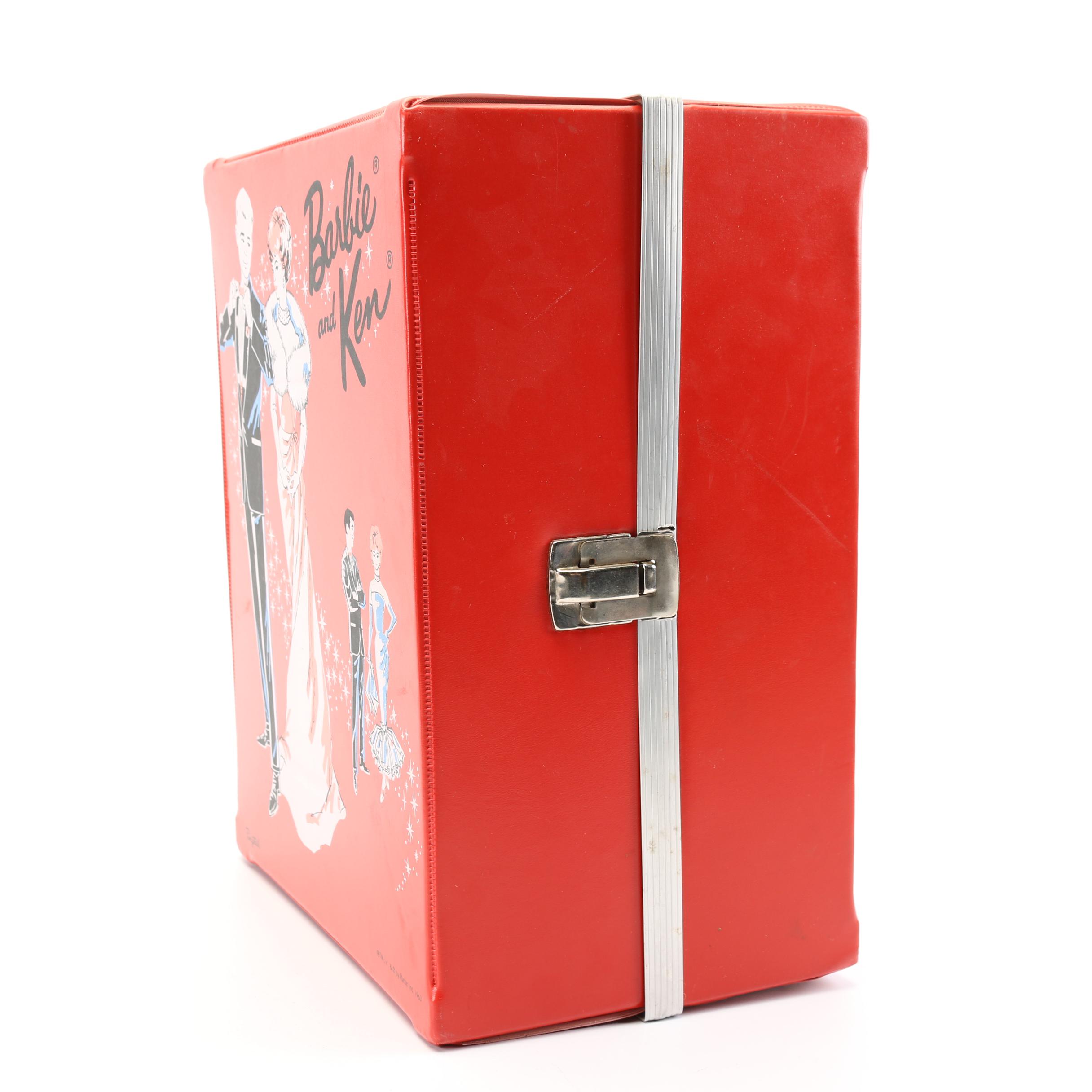 1960s Mattel "Ponytail" Barbie, Midge, and Ken Dolls with Case and Outfits