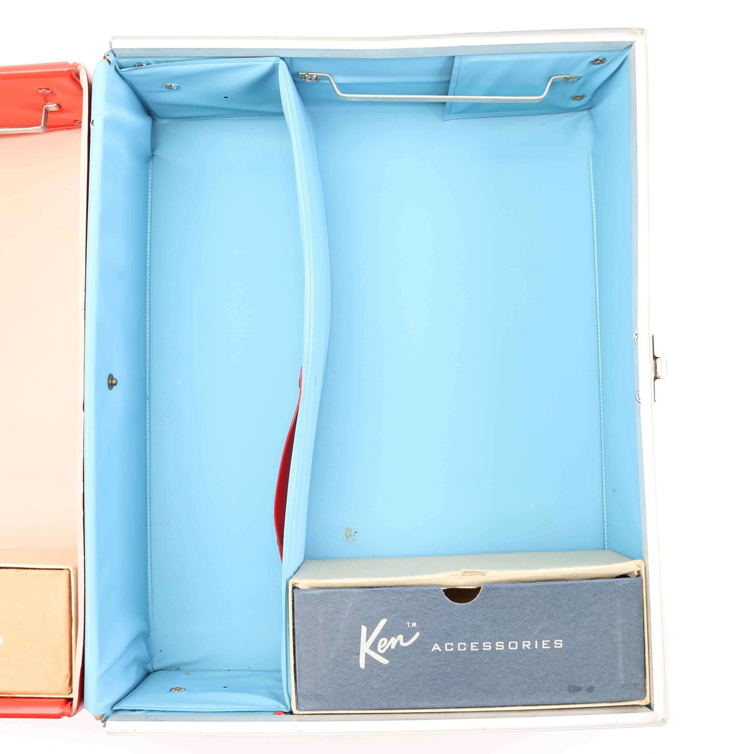 1960s Mattel "Ponytail" Barbie, Midge, and Ken Dolls with Case and Outfits