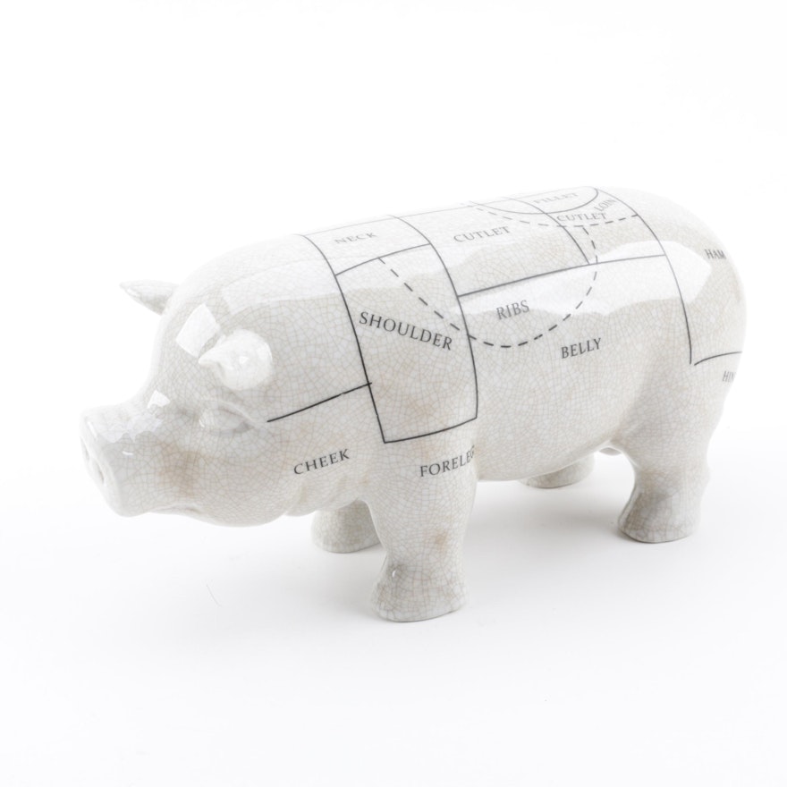 Ceramic Pork Cuts Chart Pig Figurine