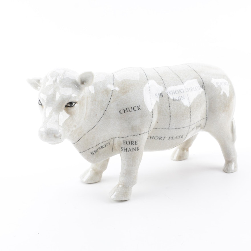Ceramic Beef Cuts Chart Cow Figurine