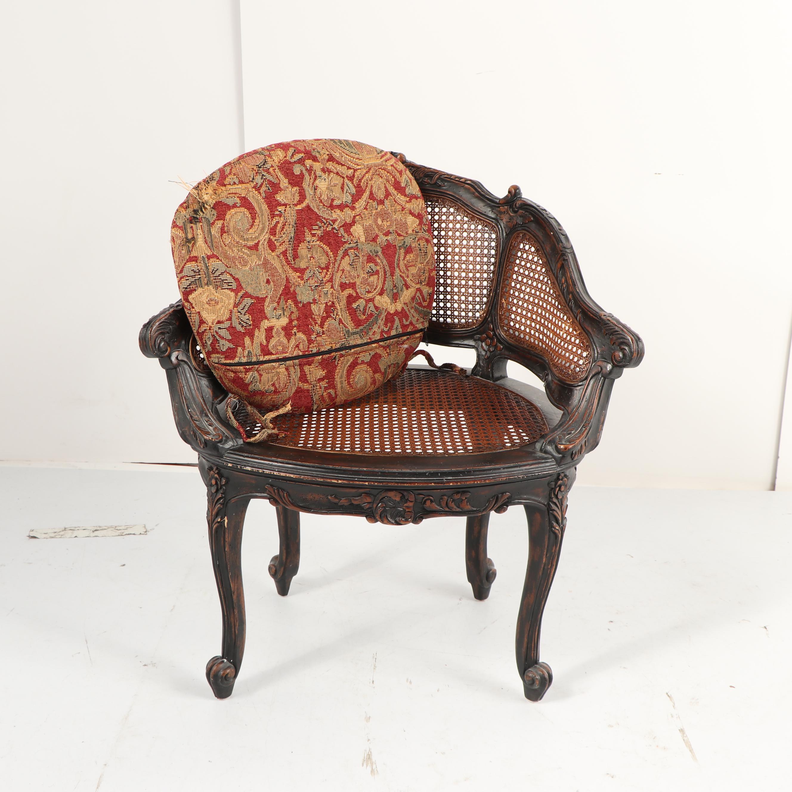French Provincial Style Cane Back Vanity Chair