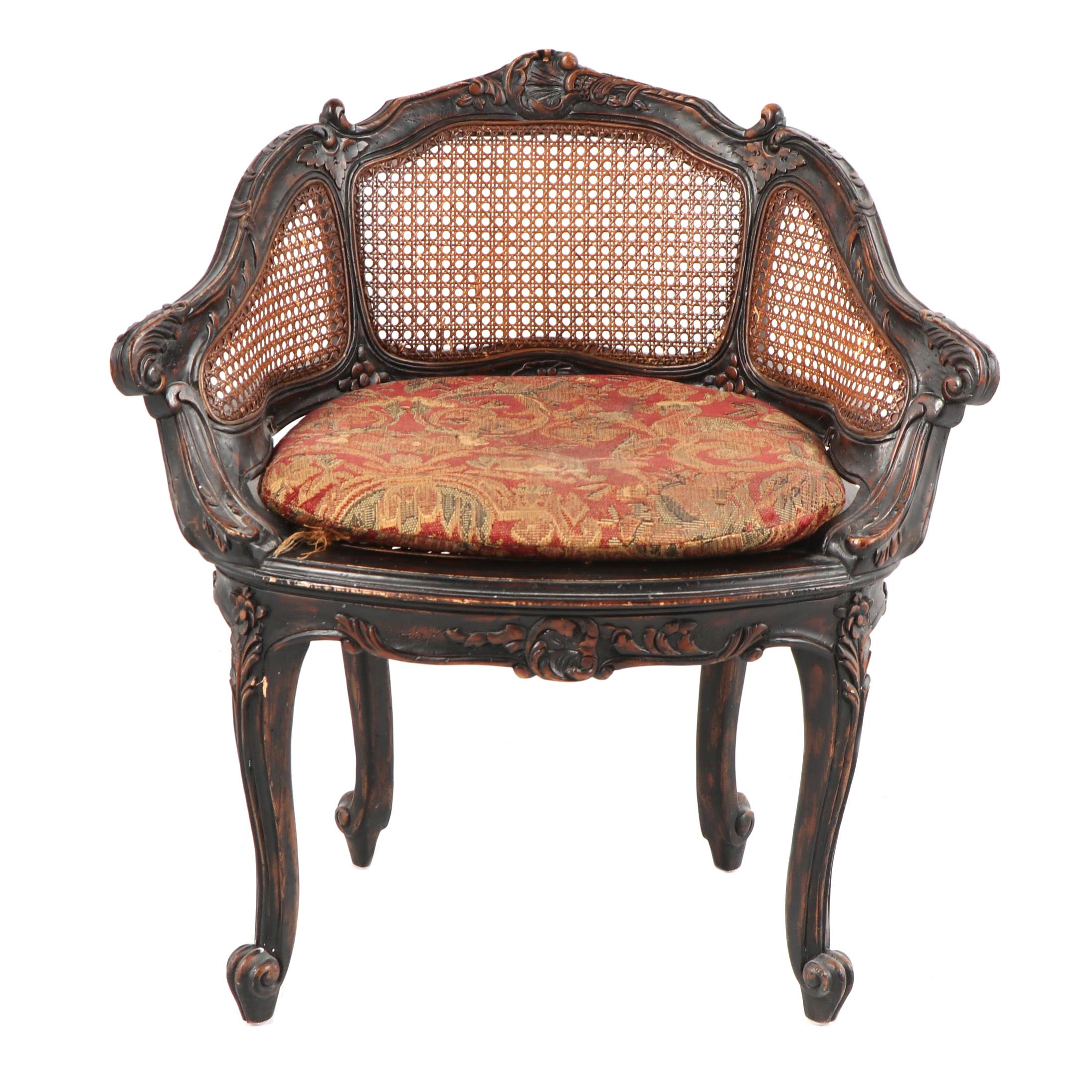 French Provincial Style Cane Back Vanity Chair