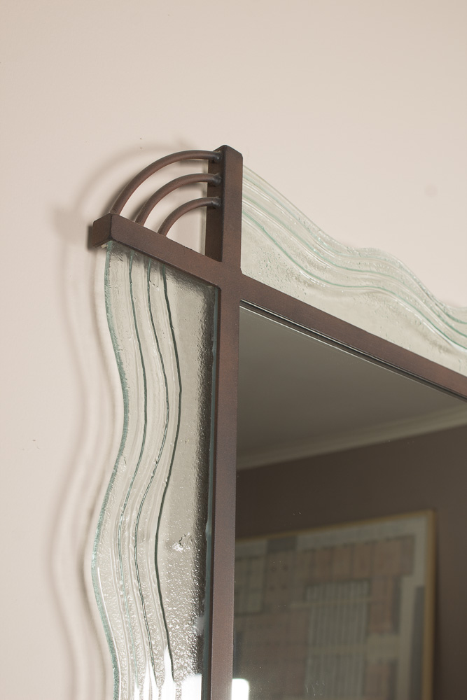 Textured Glass and Metal Framed Wall Mirror
