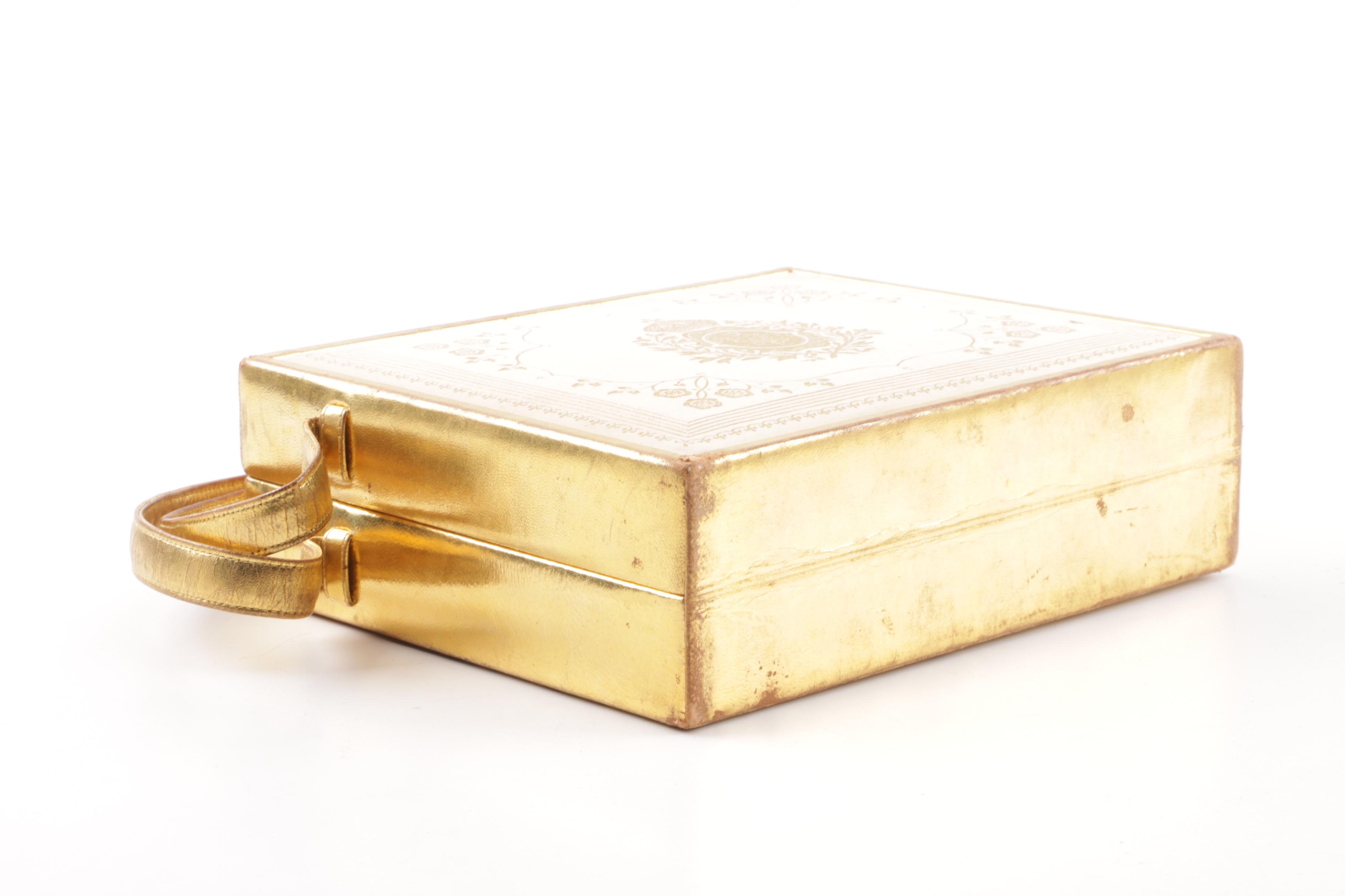 Vintage Deutz Metallic Gold and Ivory-Colored Leather Box Purse