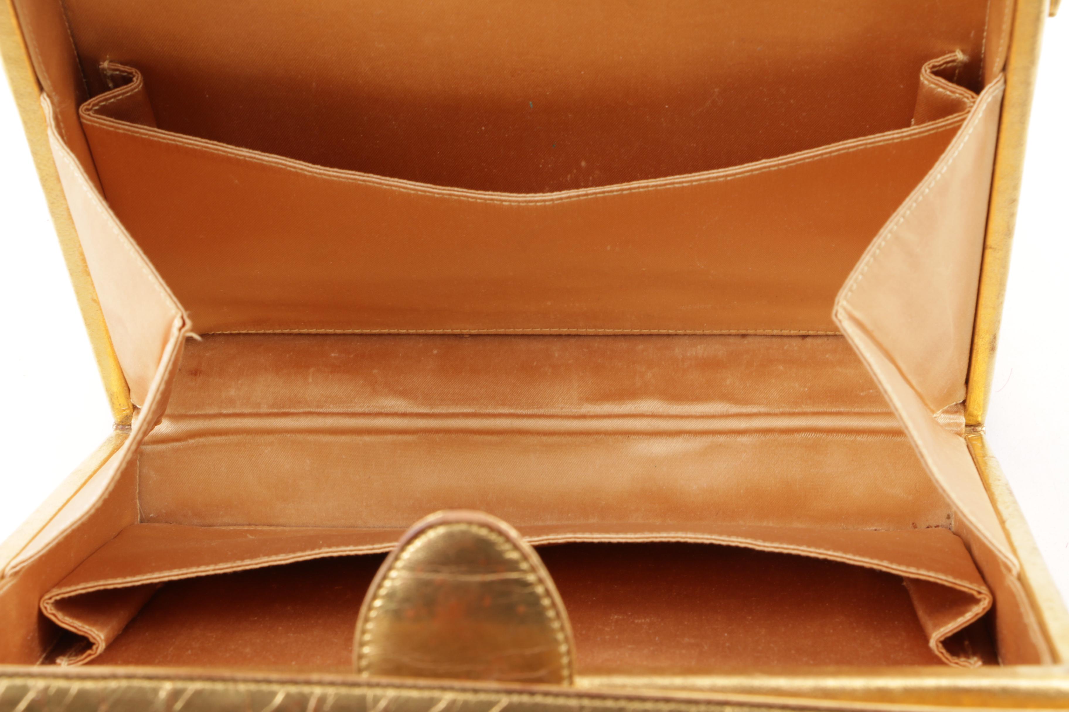 Vintage Deutz Metallic Gold and Ivory-Colored Leather Box Purse