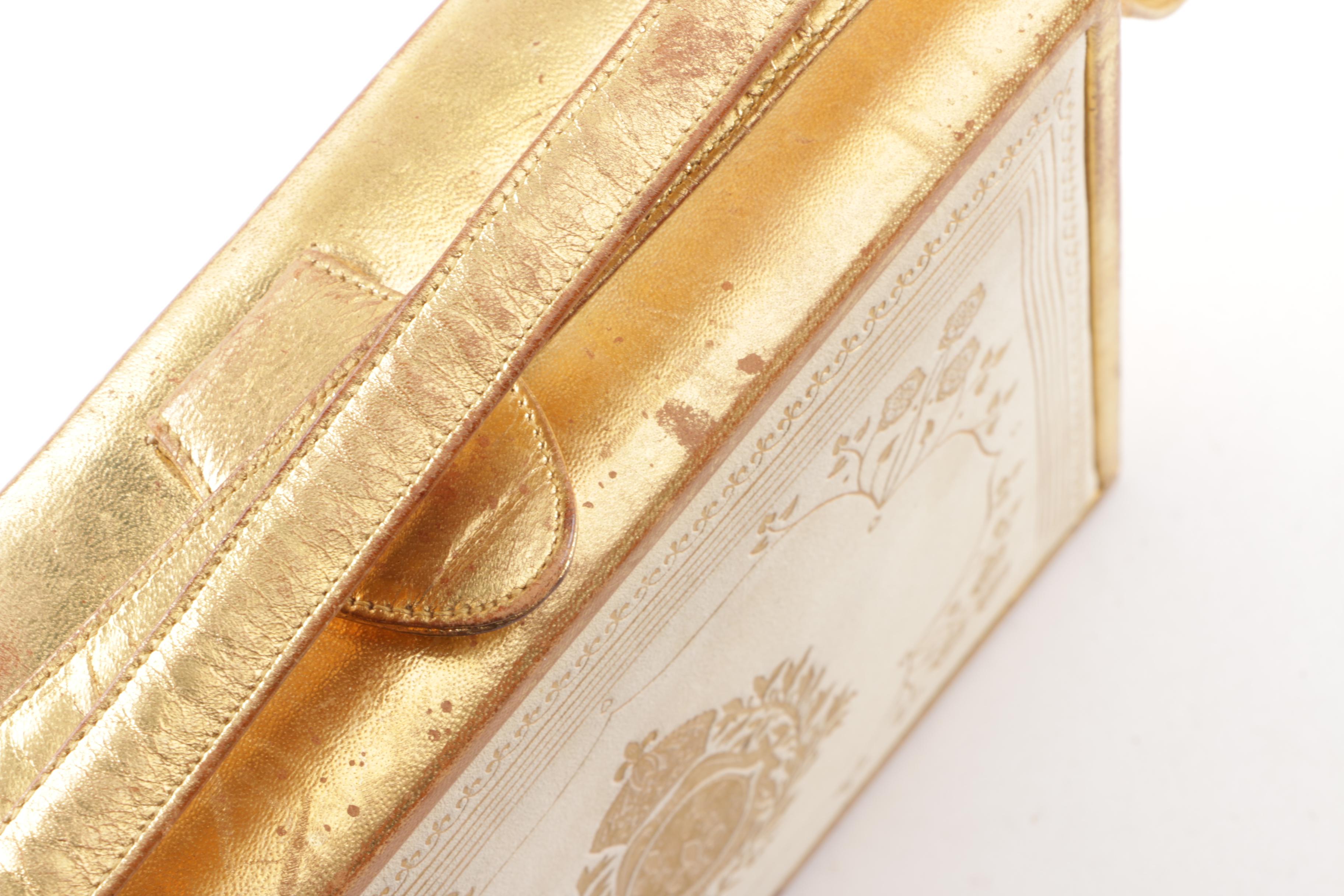 Vintage Deutz Metallic Gold and Ivory-Colored Leather Box Purse