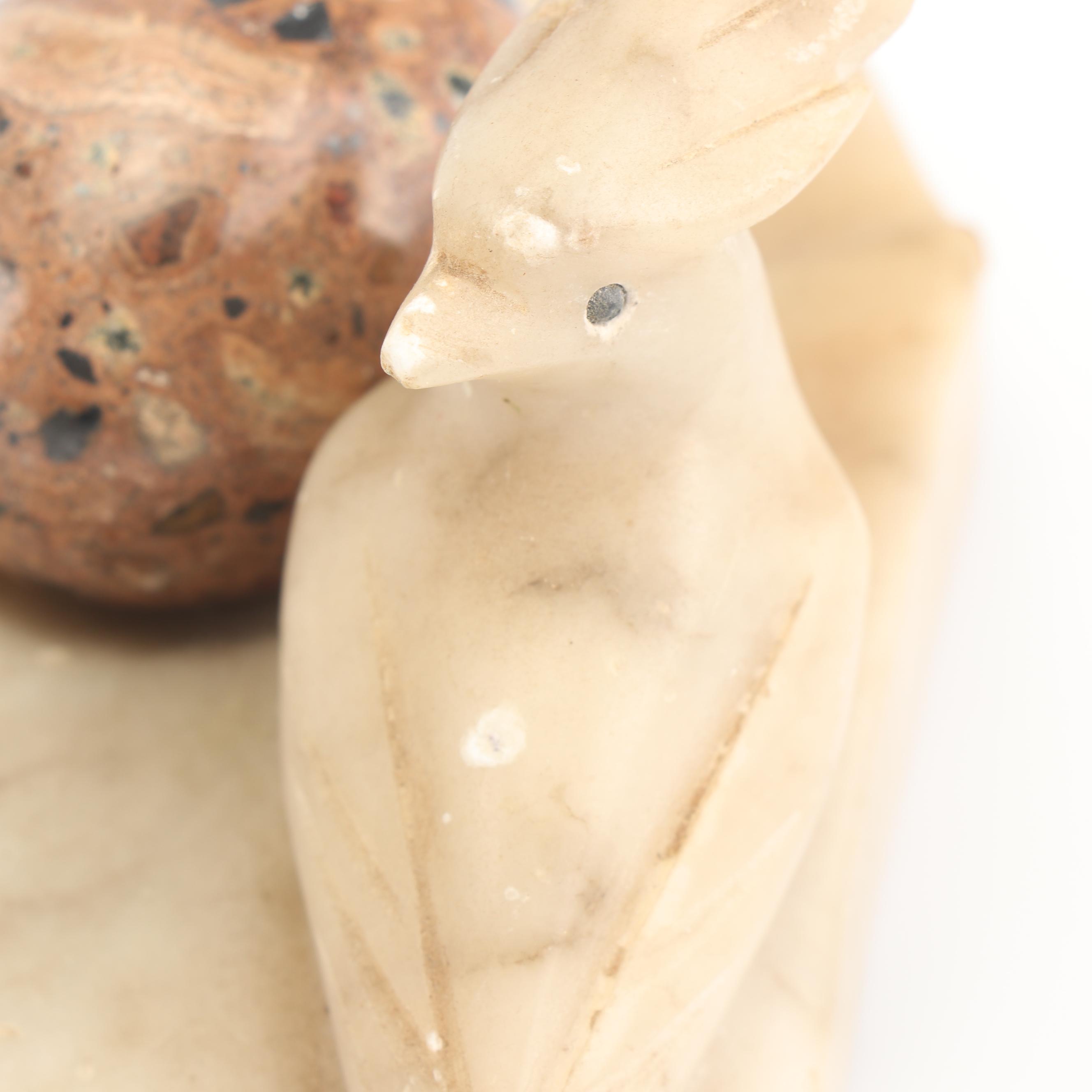 Polished Jasper Eggs, Marble Cockatoo Dish, Art Pottery Dish and Other Dècor