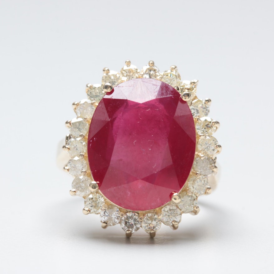14K Yellow Gold Composite Ruby and 0.93 CTW Diamond Ring