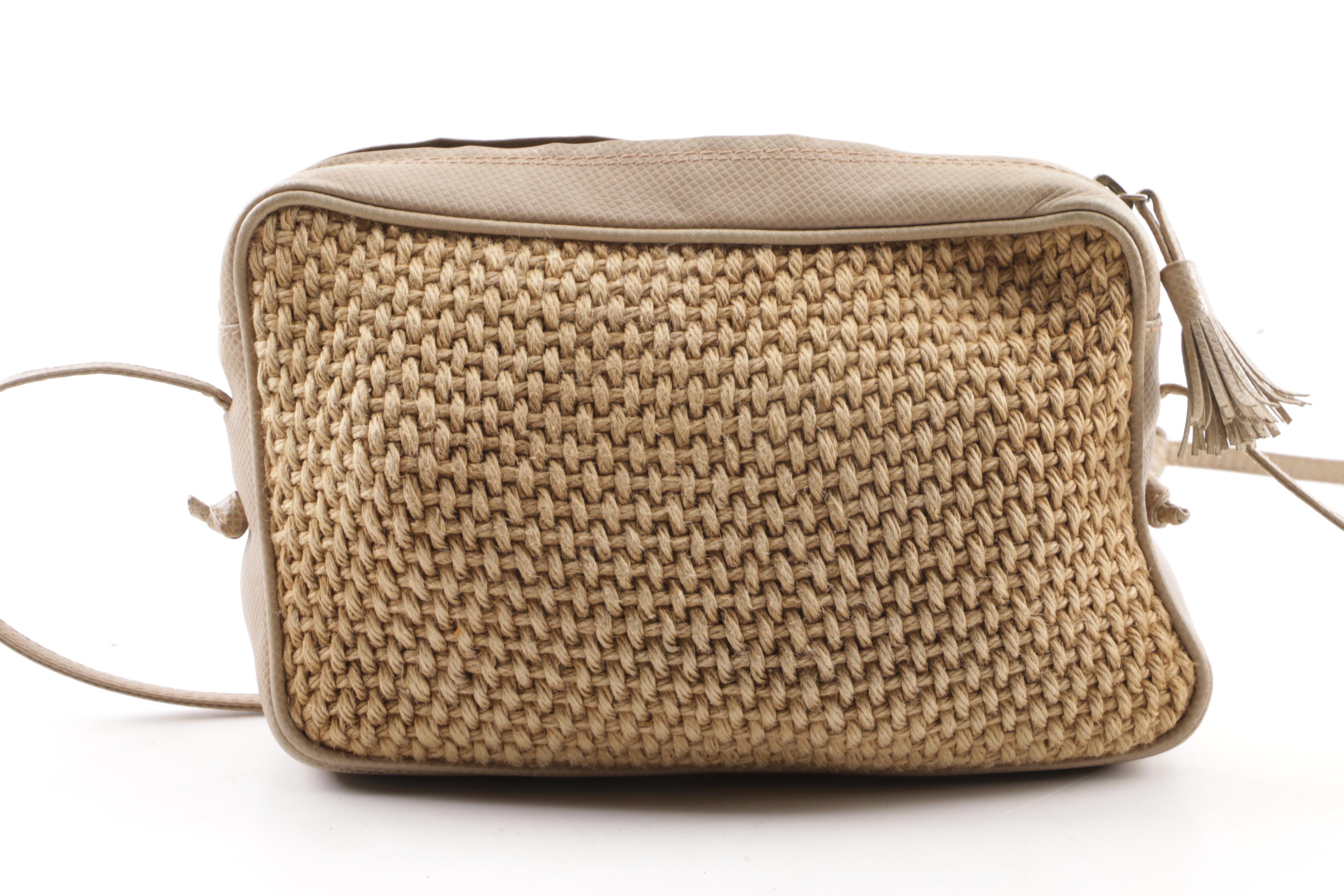 Vintage Bottega Veneta Woven Wool and Lizard Embossed Leather Shoulder Bag