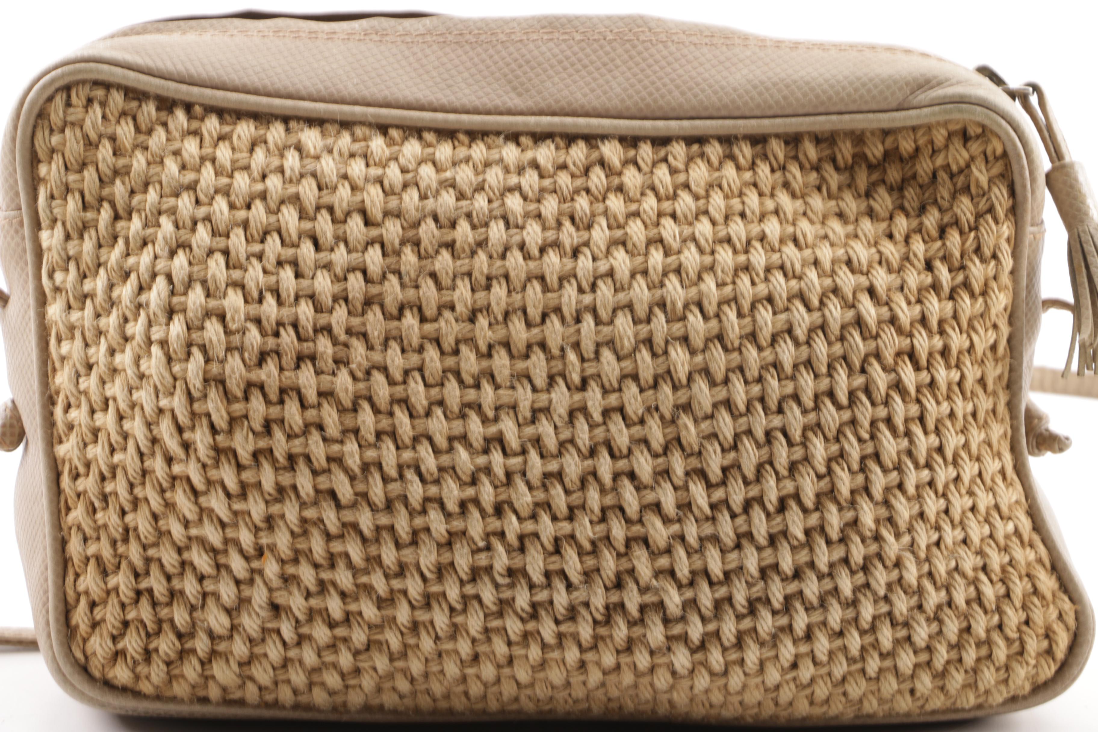 Vintage Bottega Veneta Woven Wool and Lizard Embossed Leather Shoulder Bag