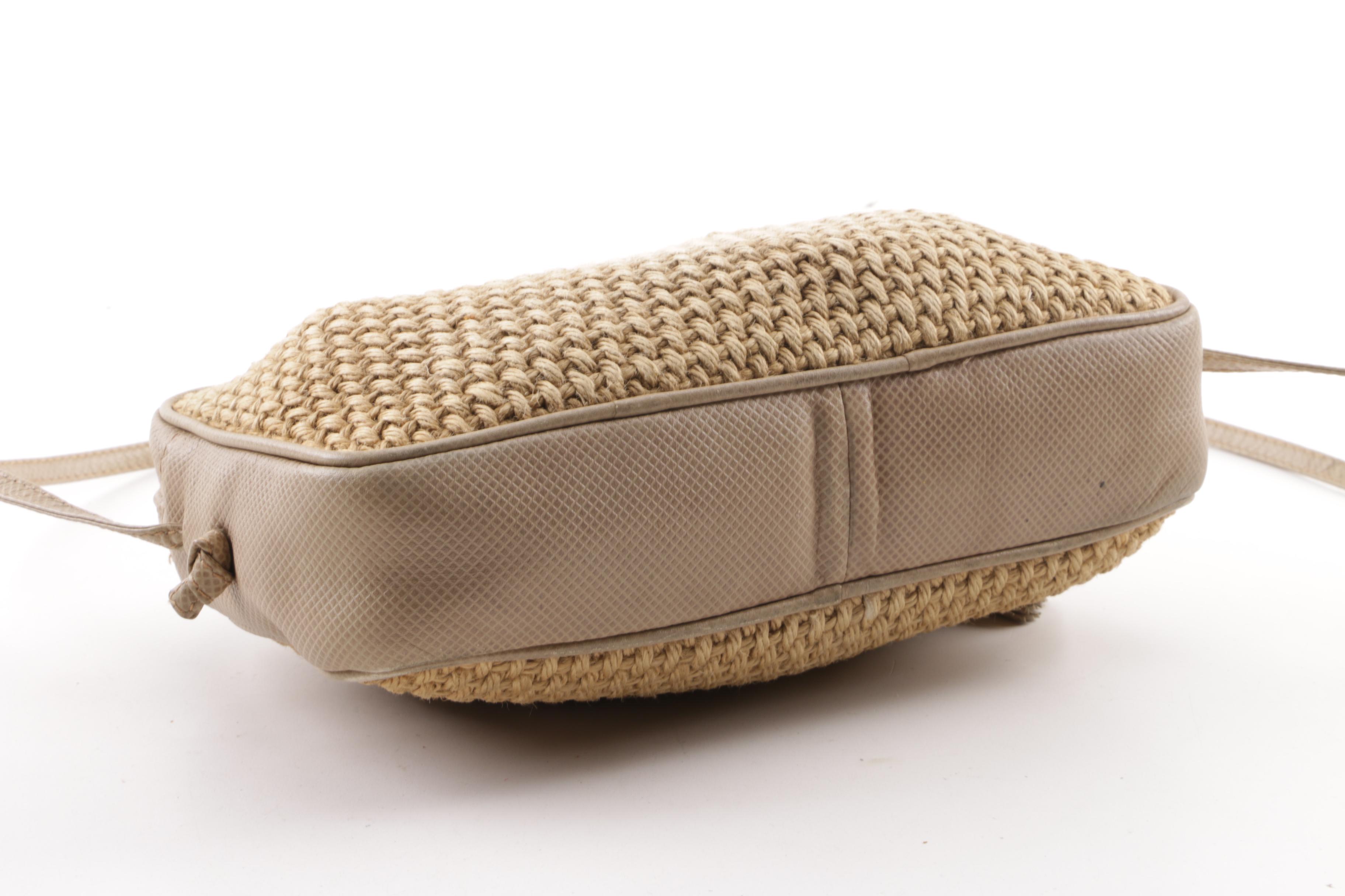 Vintage Bottega Veneta Woven Wool and Lizard Embossed Leather Shoulder Bag