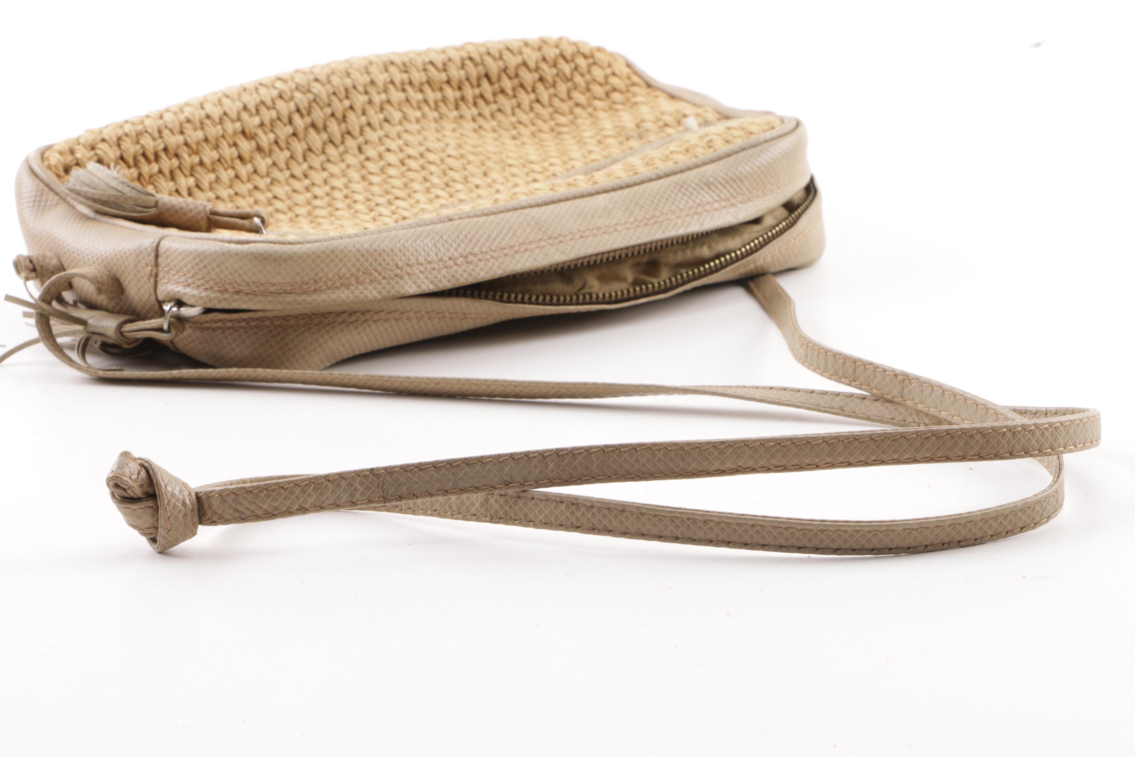 Vintage Bottega Veneta Woven Wool and Lizard Embossed Leather Shoulder Bag