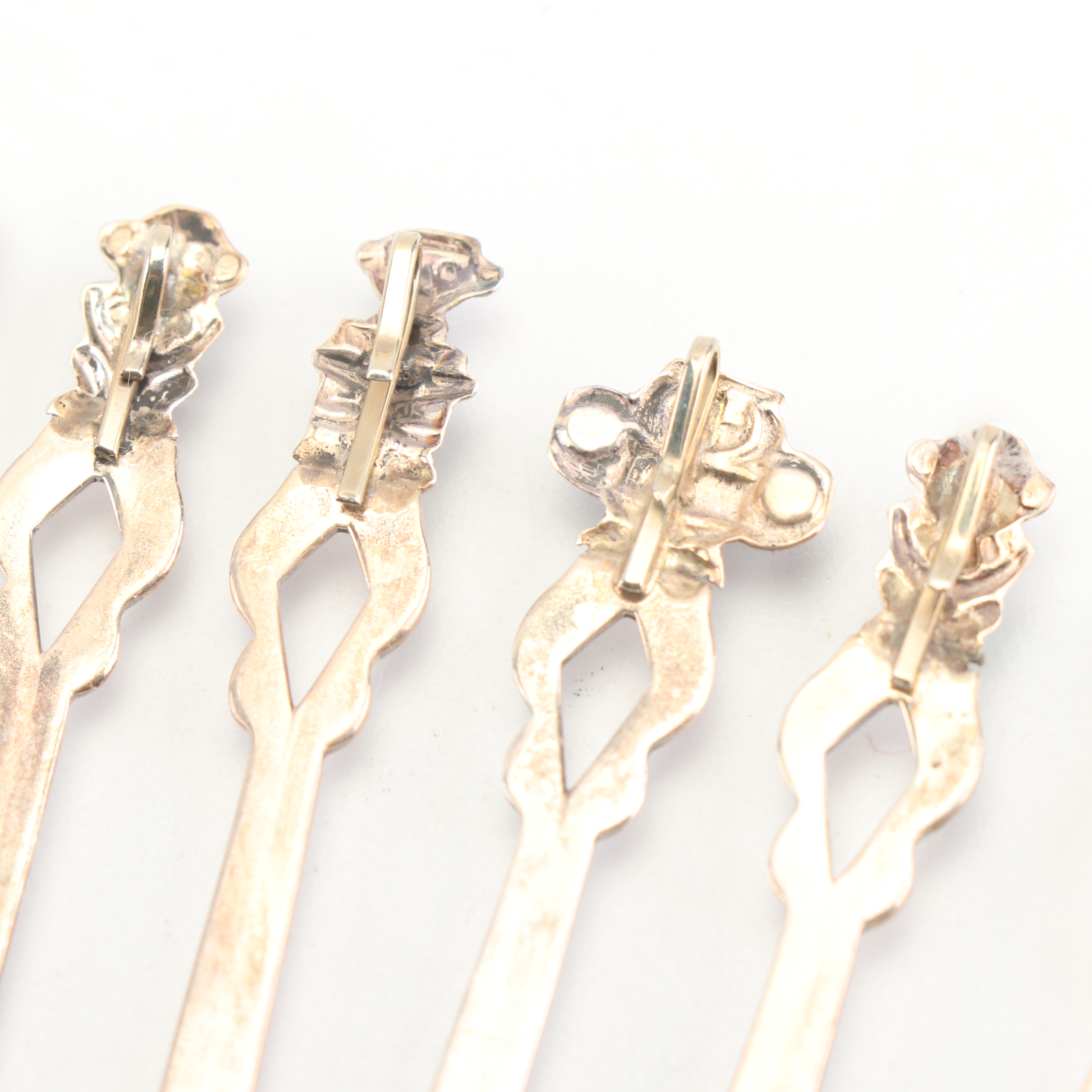 Venezuelan 900 Silver and Genuine Emerald Inca Style Cocktail Fork Set