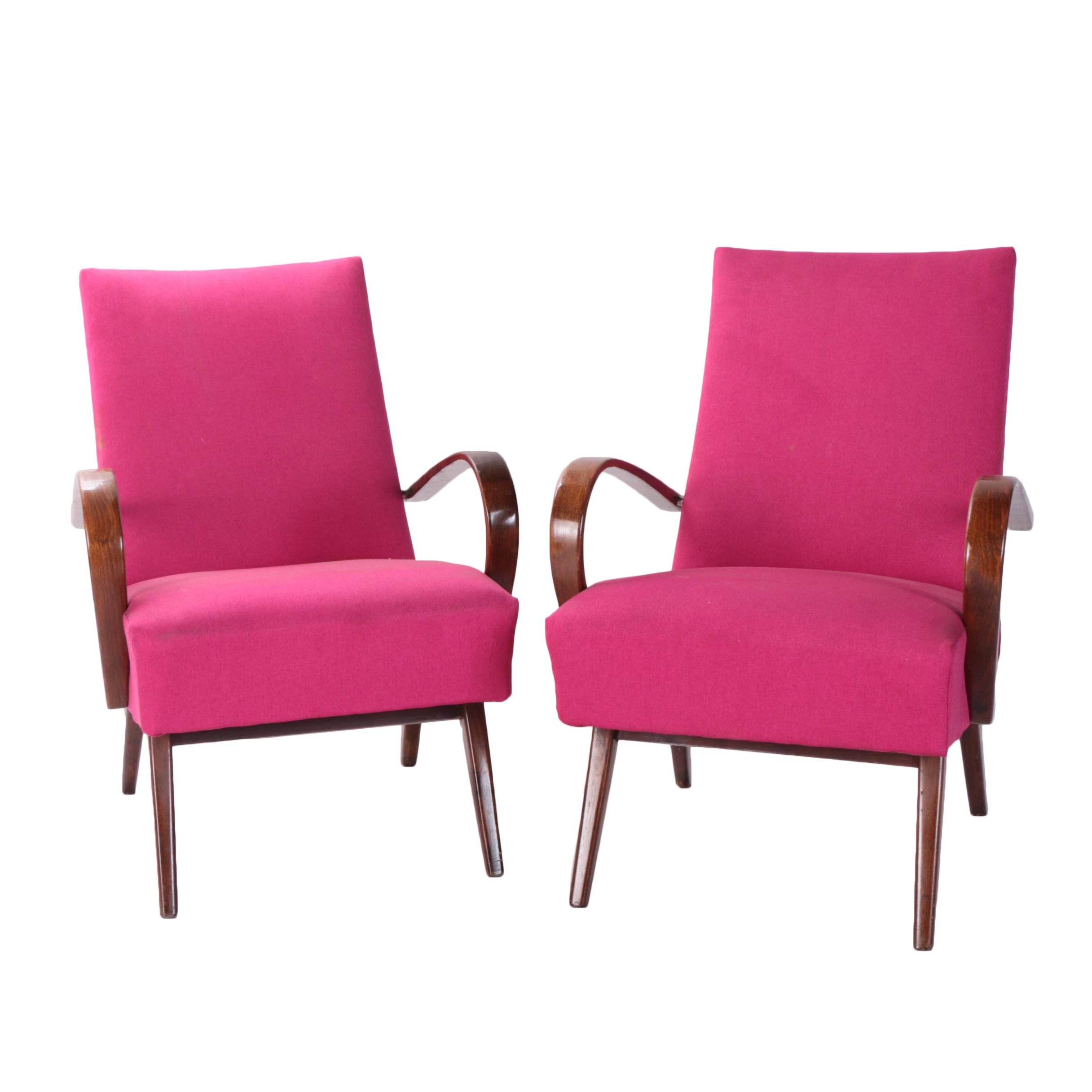 Danish Modern Style Pink Upholstered Armchairs