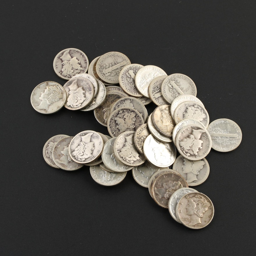 Forty-Eight Silver Mercury Dimes 1919-1944