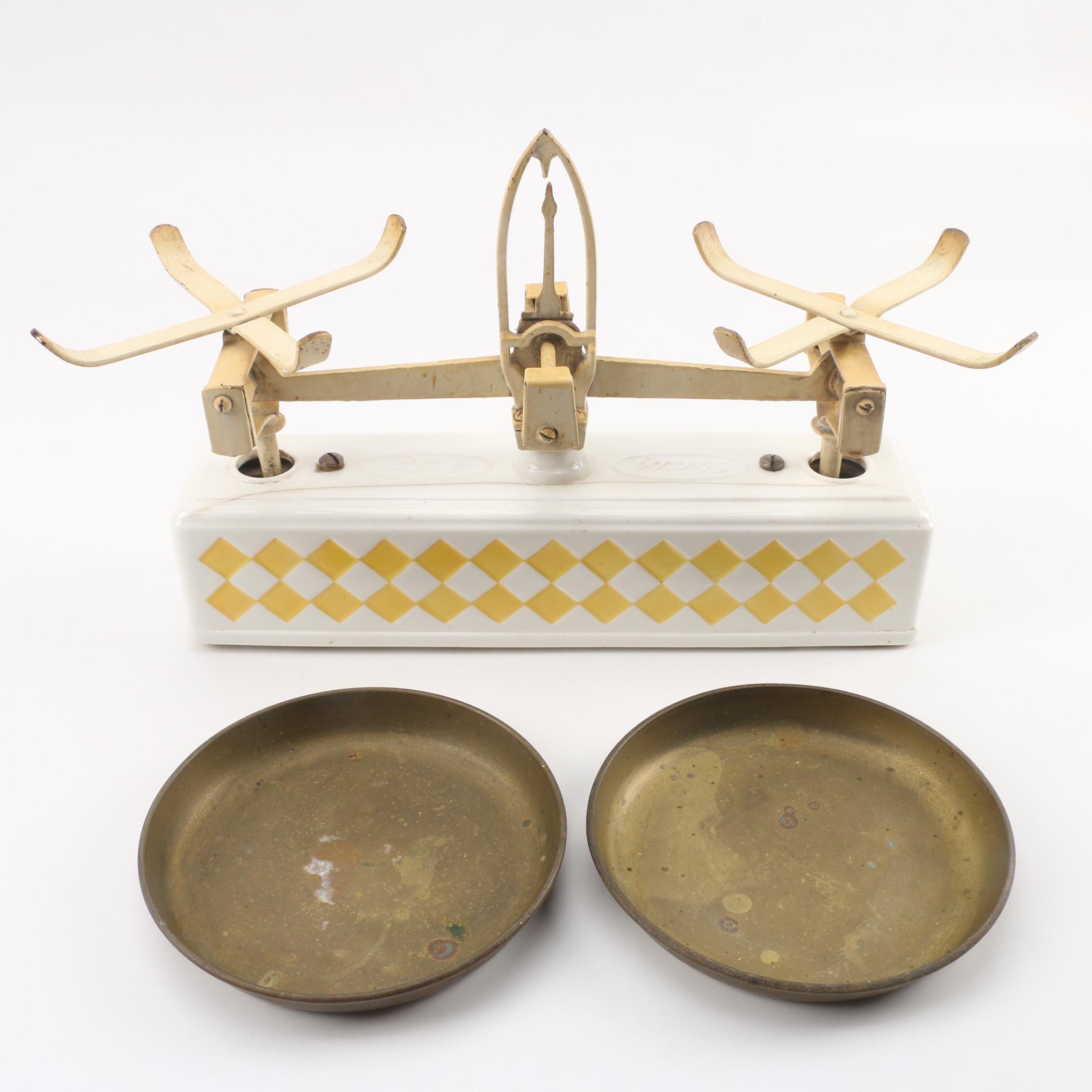 Vintage German Herzog 5kg Porcelain and Metal Scale