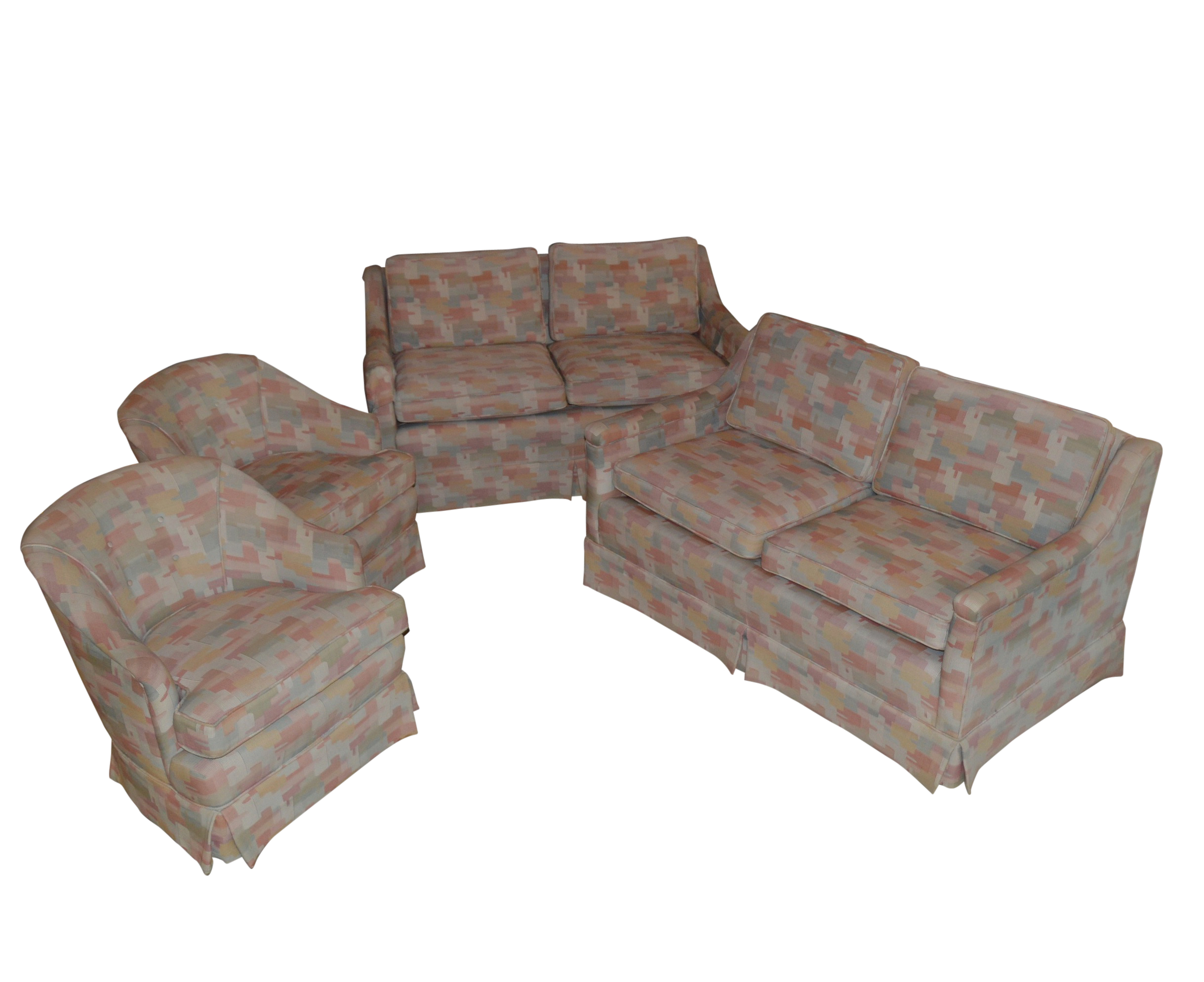 Pair of Vintage Loveseats and Swivel Armchairs