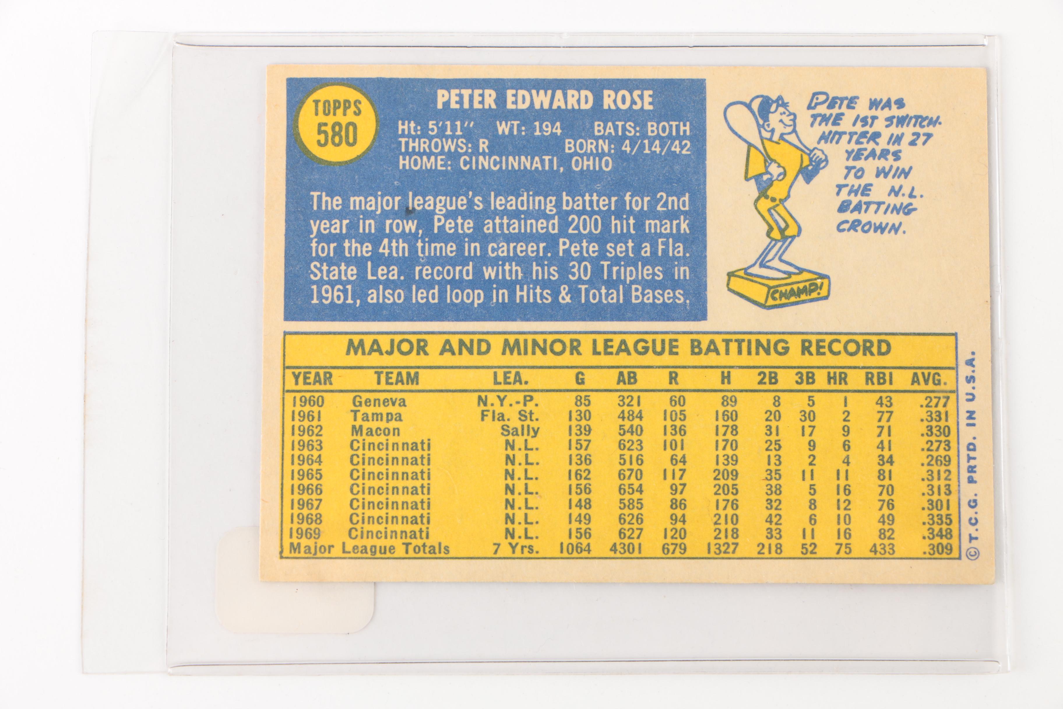 1969 and 1970 Pete Rose Baseball Trading Cards