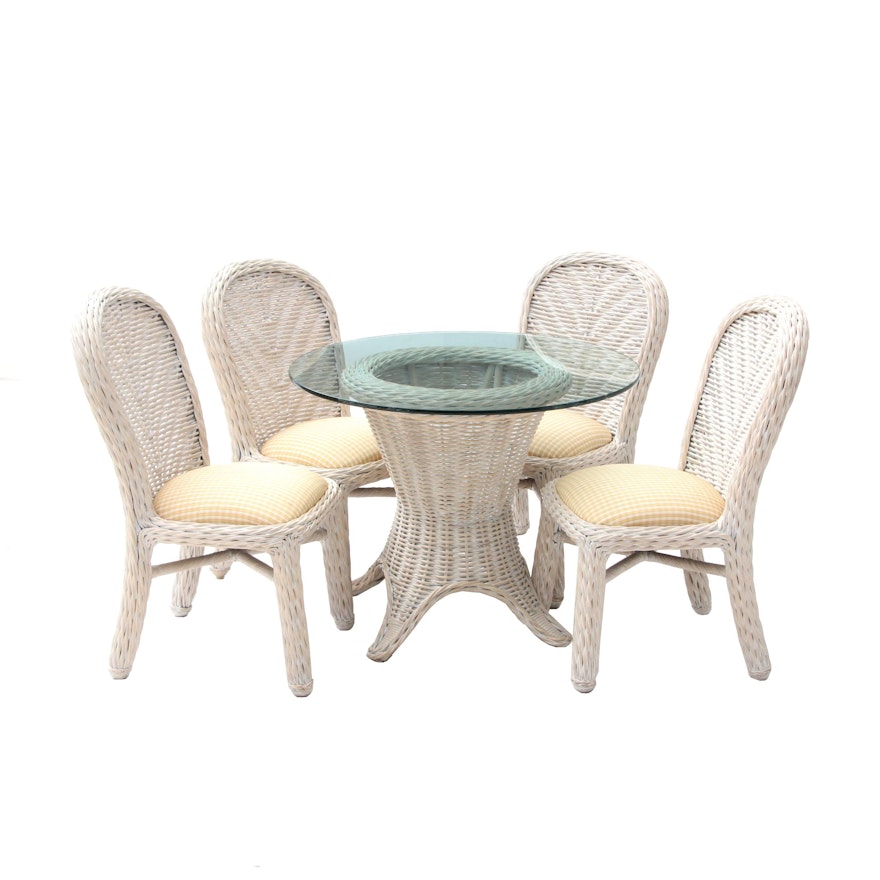 Palecek Wicker Weave Glass Top Table with Side Chairs