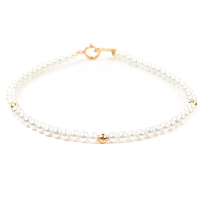 18K Yellow Gold Cultured Pearl Bracelet