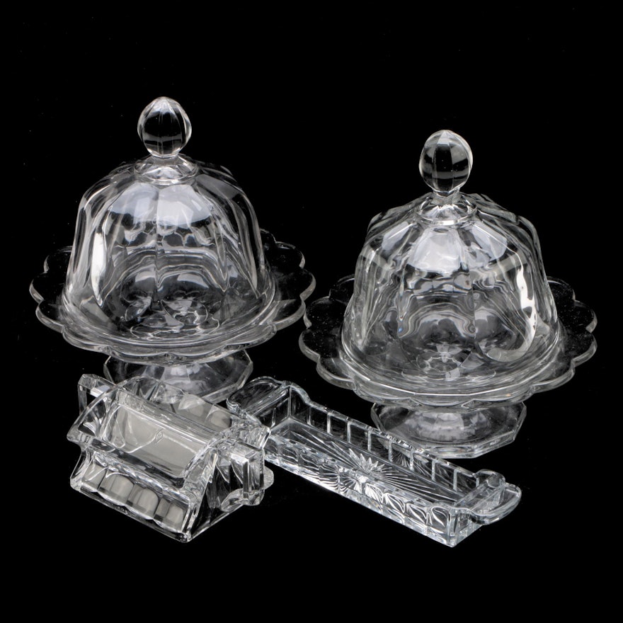 Heisey "Colonial Clear" Covered Butter Dishes and Sugar Cube Holders
