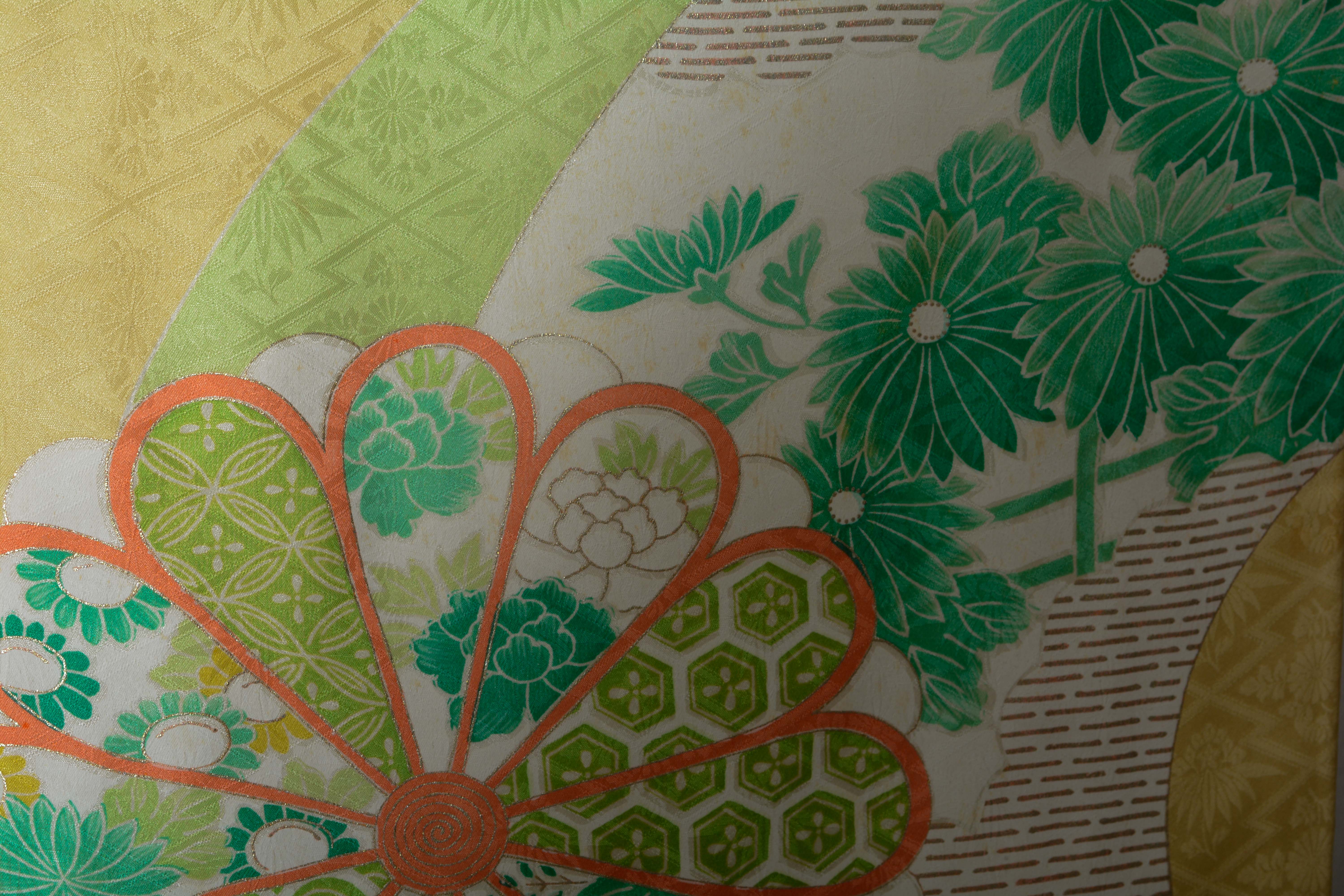 Circa 1940s Vintage Japanese Handwoven Silk Damask Furisode Kimono