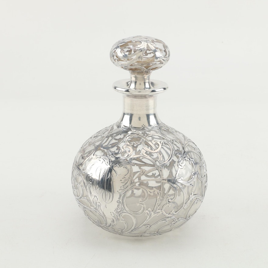 Vintage Alvin Silver Co. Sterling Overlaid Glass Perfume Bottle