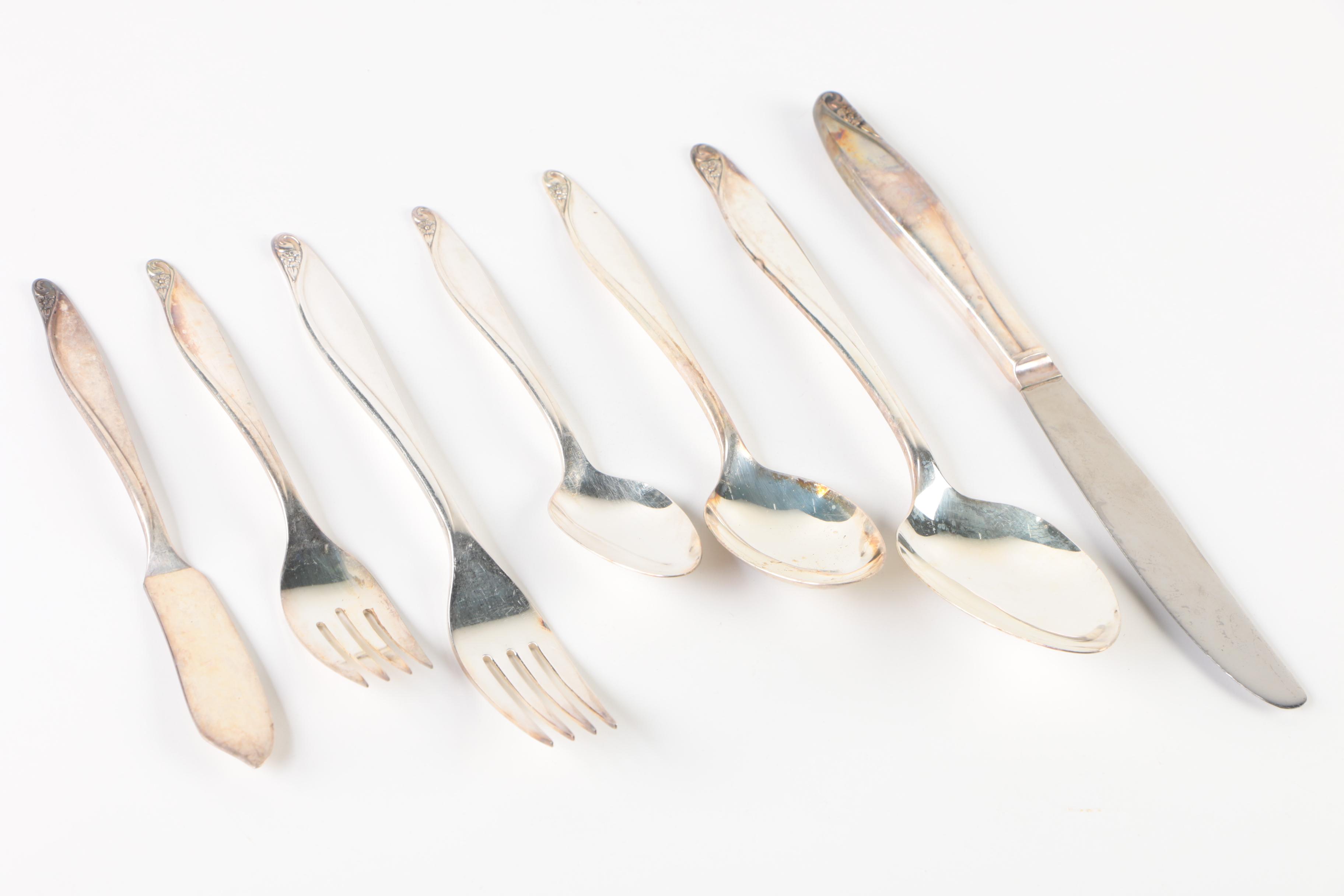 Vintage Wm. A. Rogers "Flowertime" Silver Plate Flatware Set with Chest