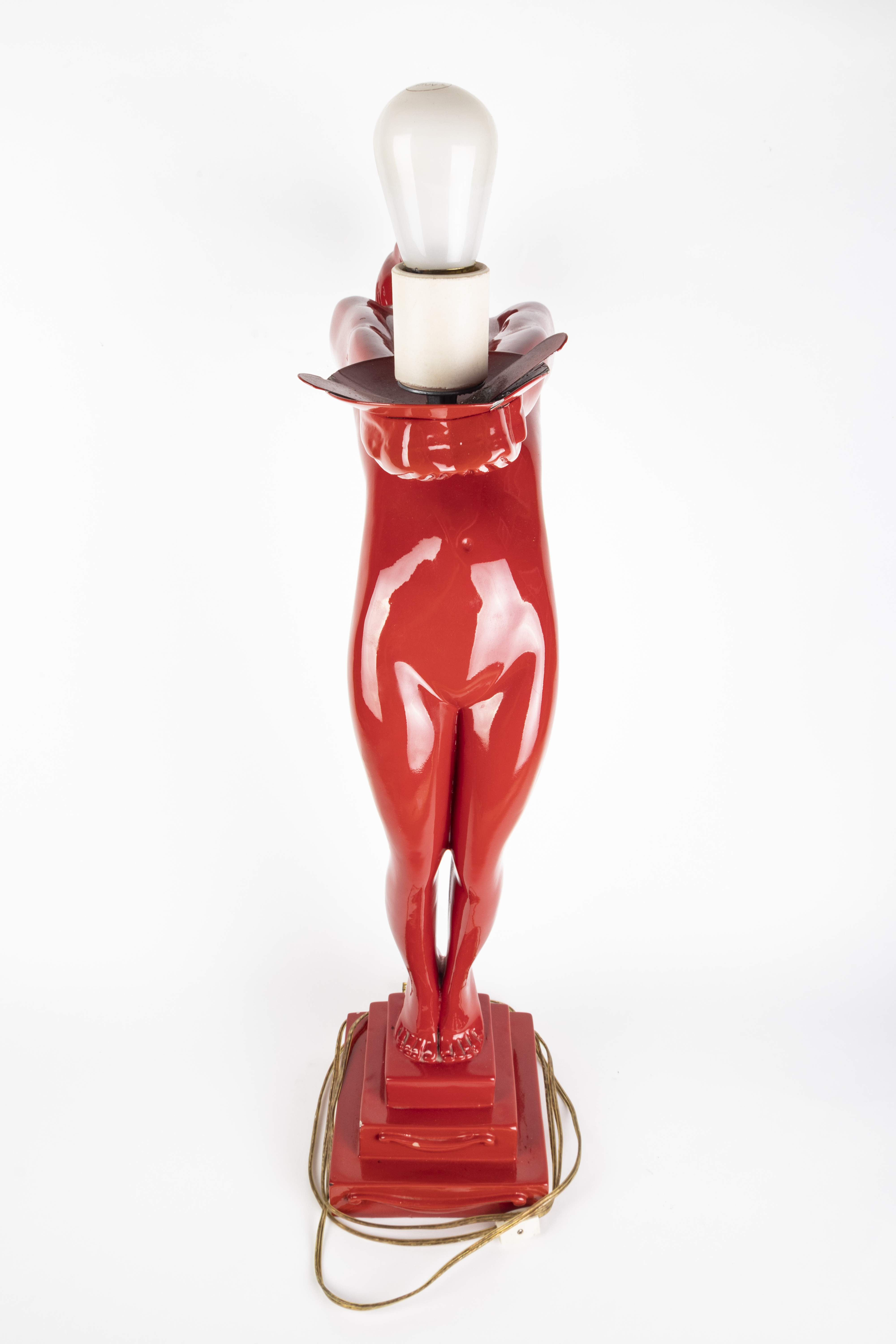 Red Art Deco Style Figural Table Lamp After Max Le Verrier "Clarte"