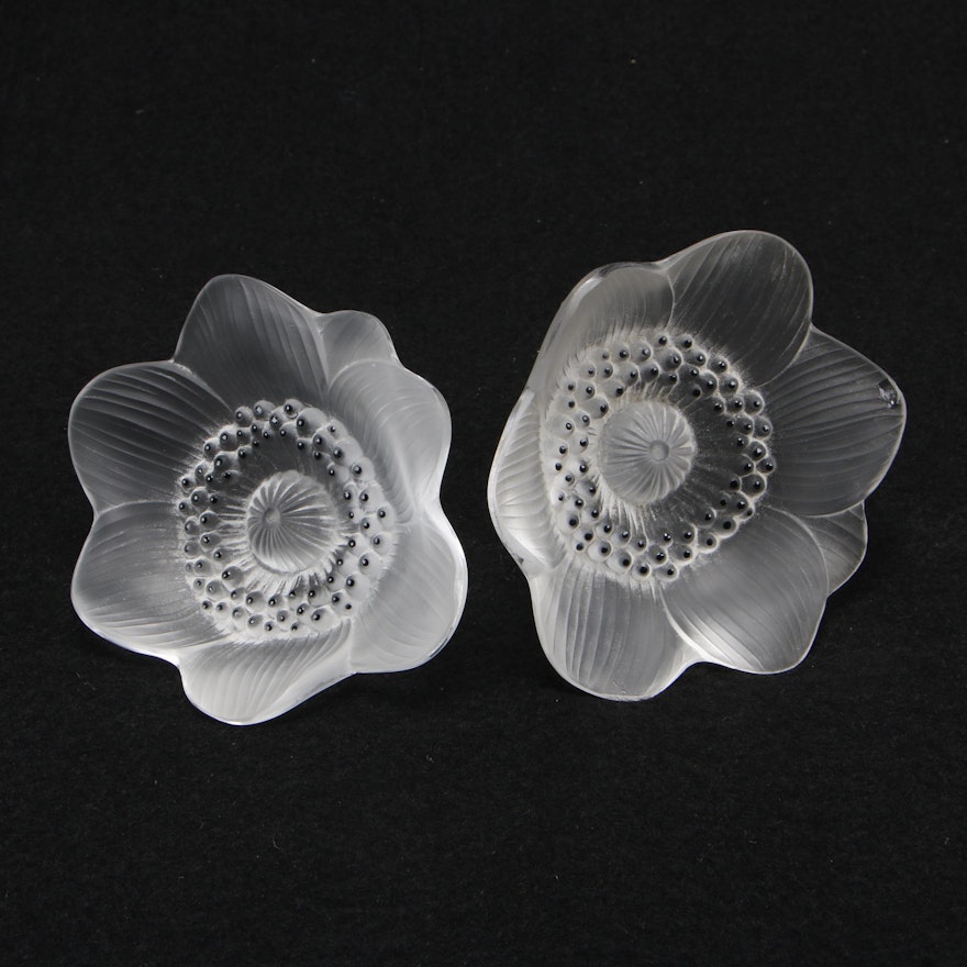 Lalique "Anemone" Crystal Flower Figurines