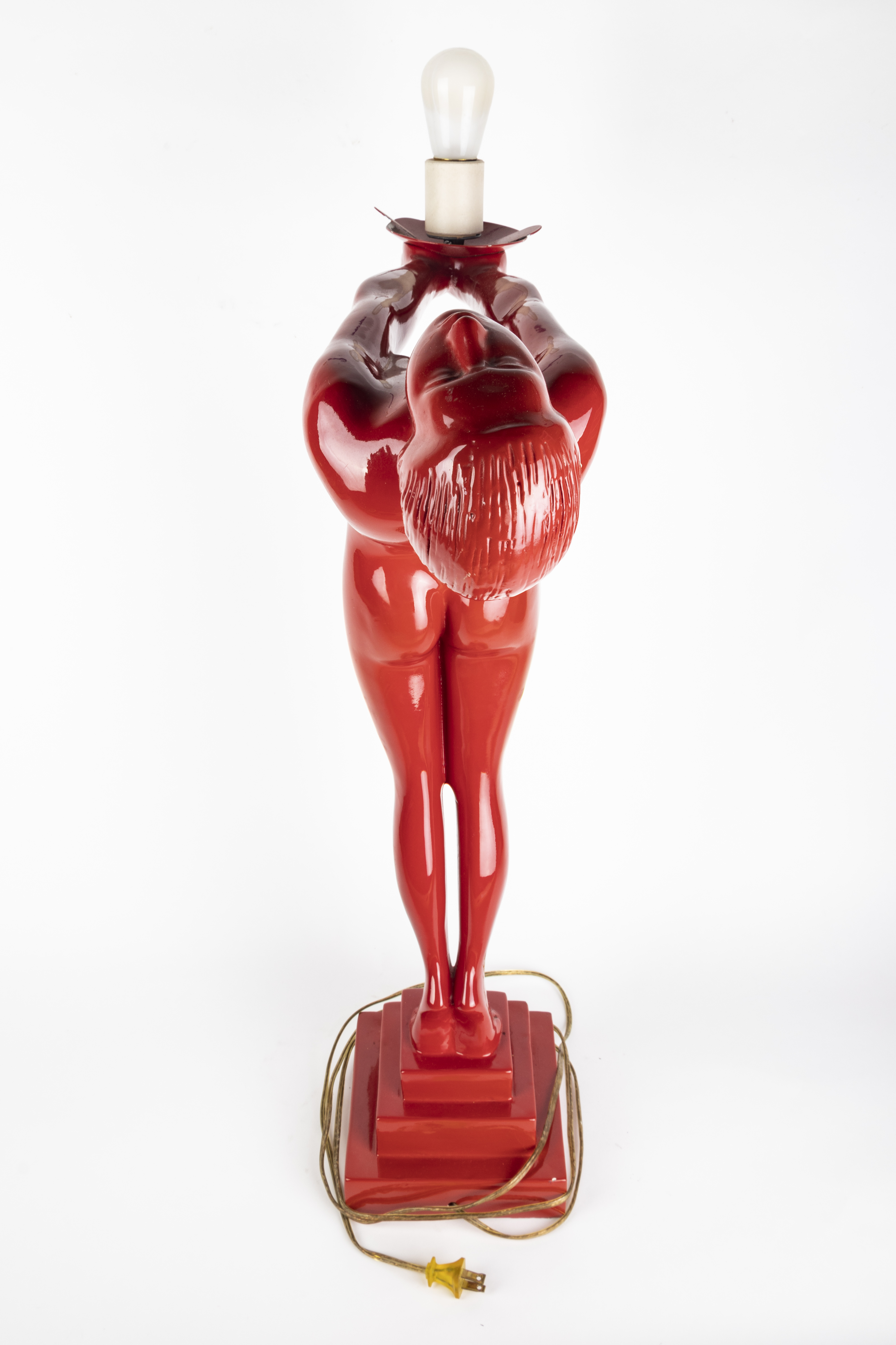Red Art Deco Style Figural Table Lamp After Max Le Verrier "Clarte"