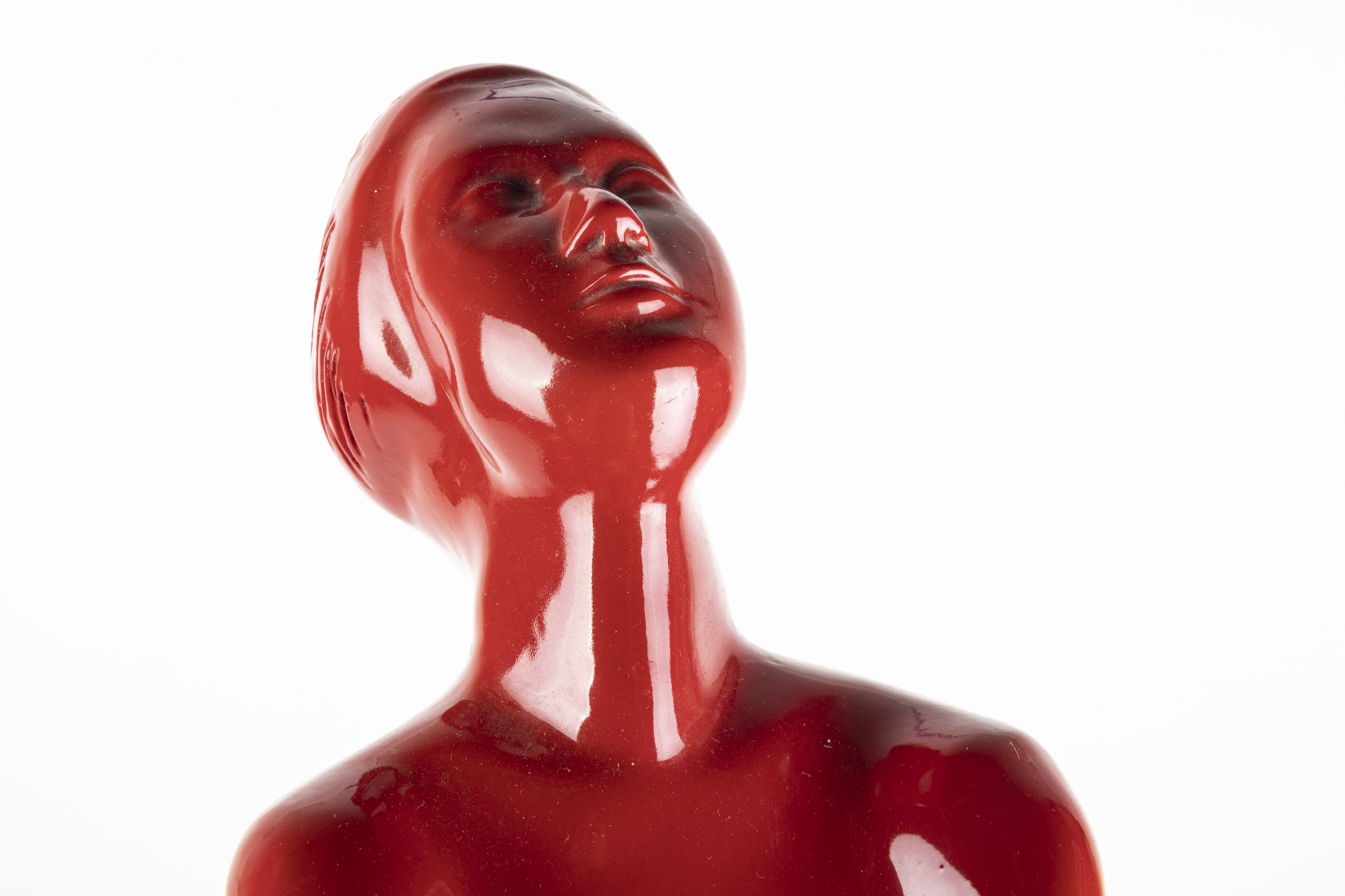 Red Art Deco Style Figural Table Lamp After Max Le Verrier "Clarte"