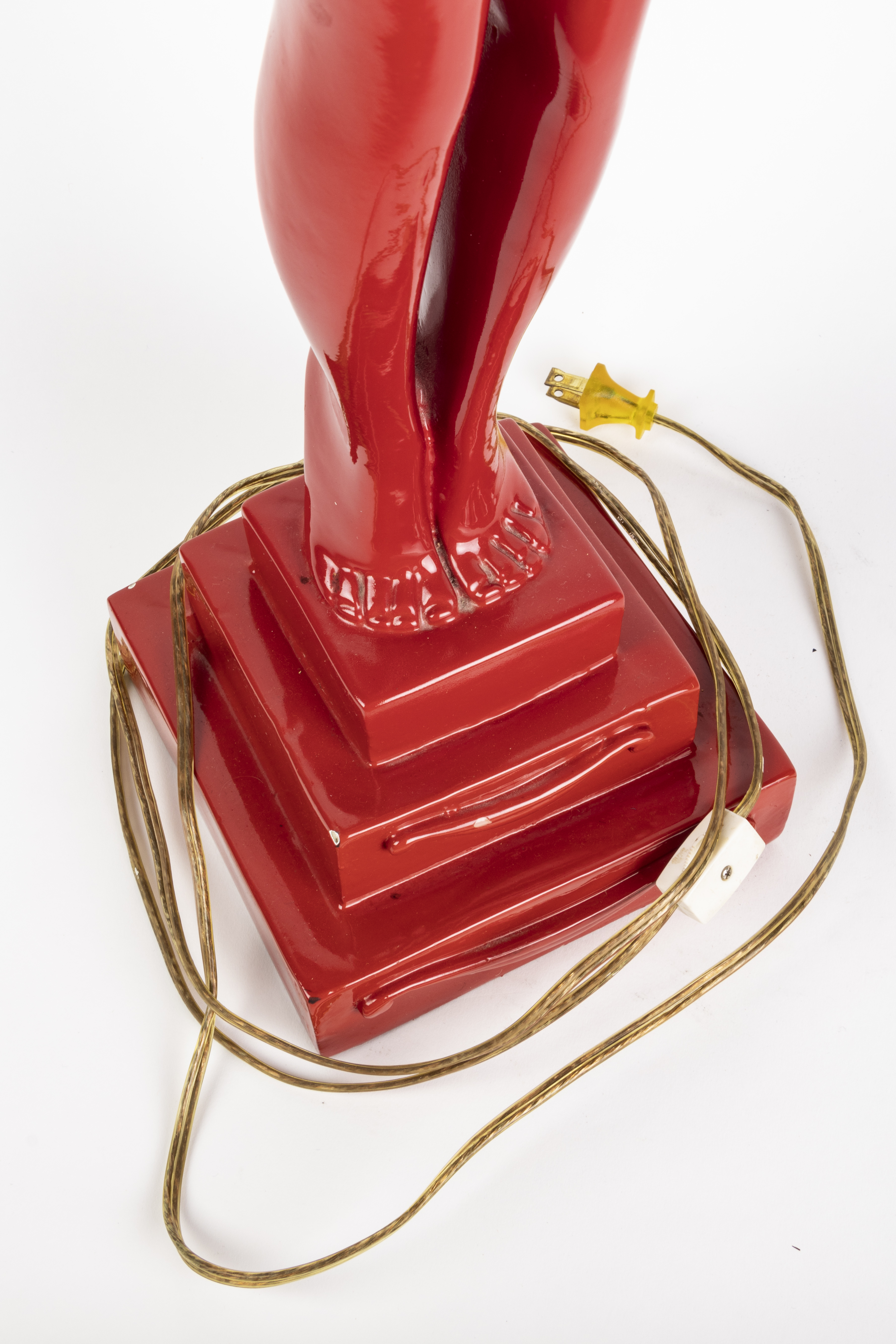 Red Art Deco Style Figural Table Lamp After Max Le Verrier "Clarte"