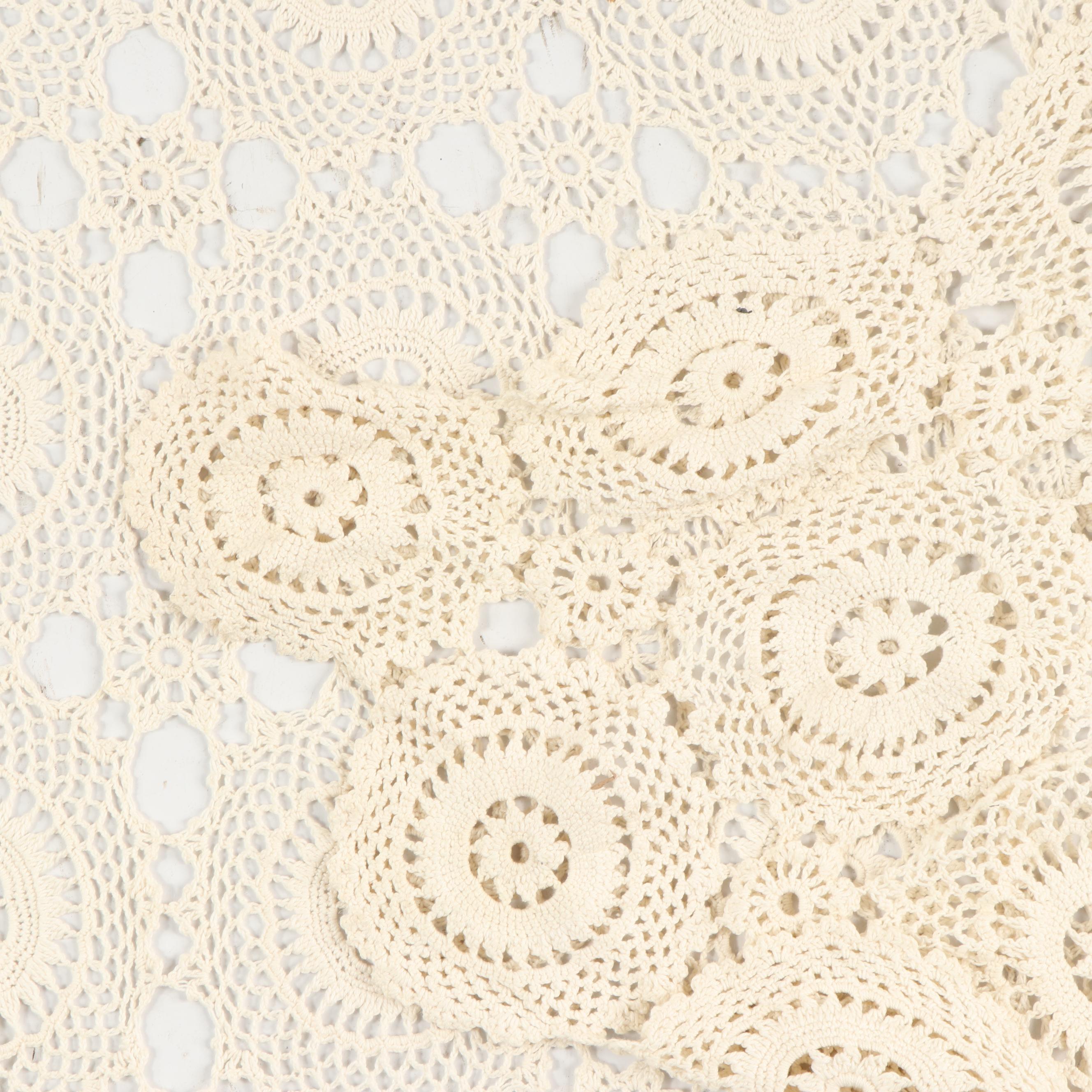 Vintage "Wagon Wheel" Hand Crocheted Tablecloth